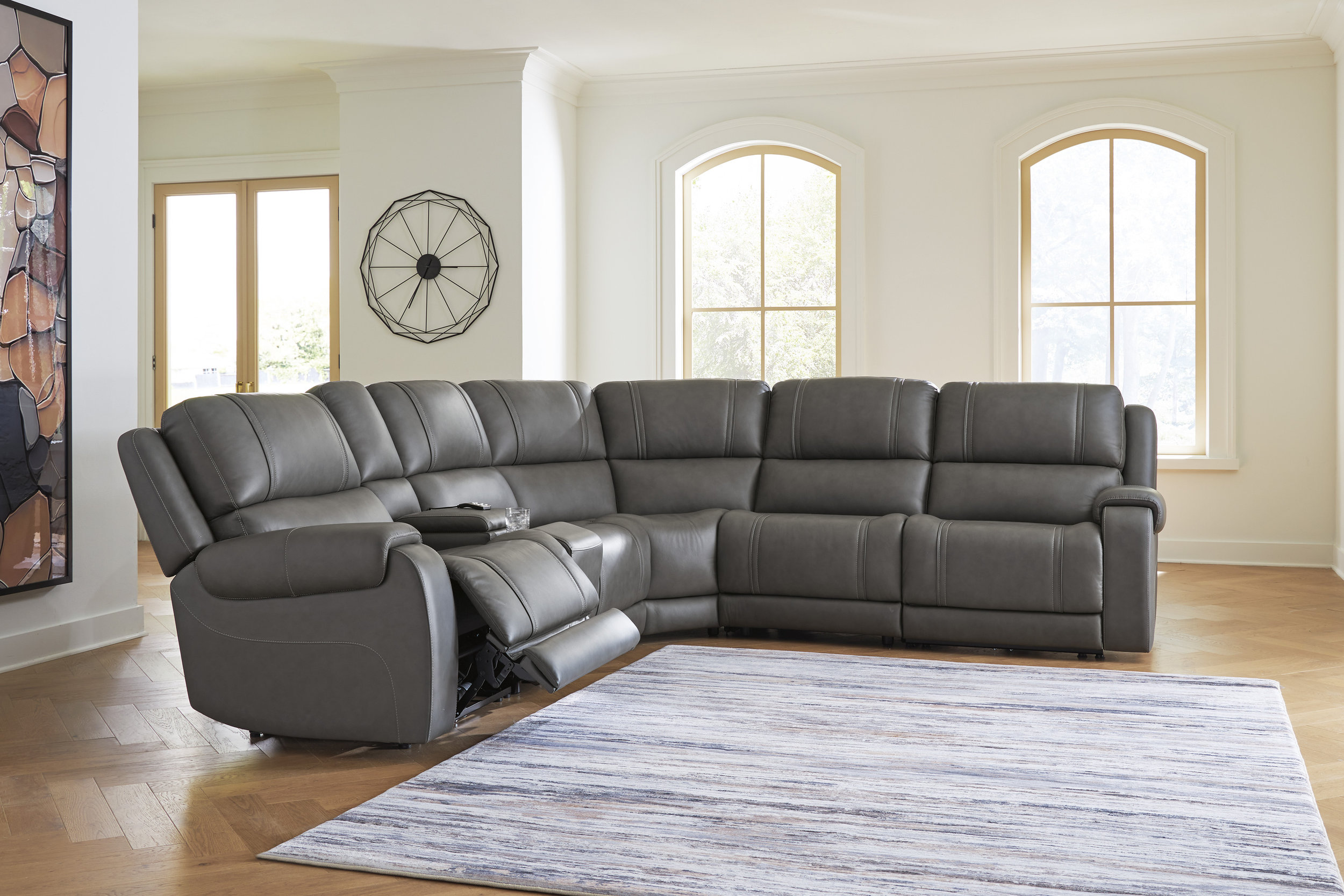 5Z-Pittson L-Shaped Leather 6-Piece Power Reclining Sectional