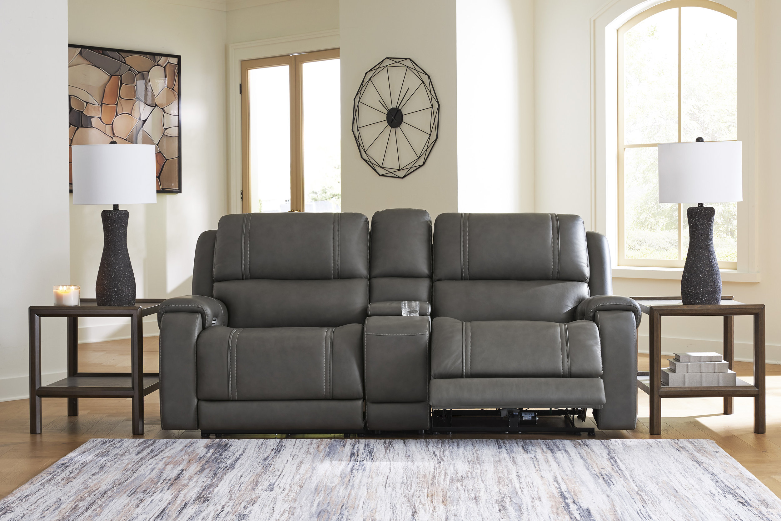 5Z-Pittson Leather 3-Piece Modular Power Reclining Loveseat with Console