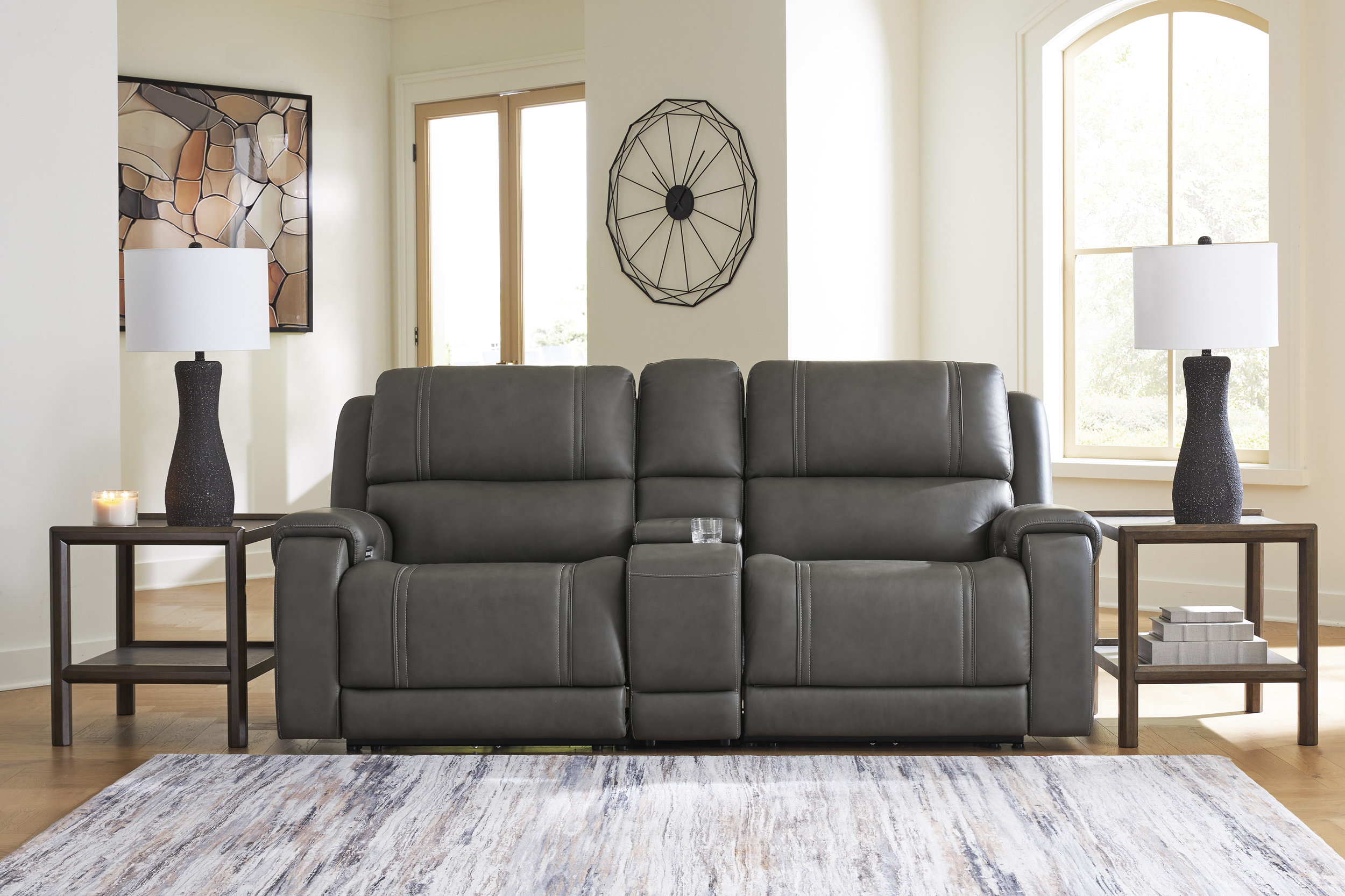 5Z-Pittson Leather 3-Piece Modular Power Reclining Loveseat with Console