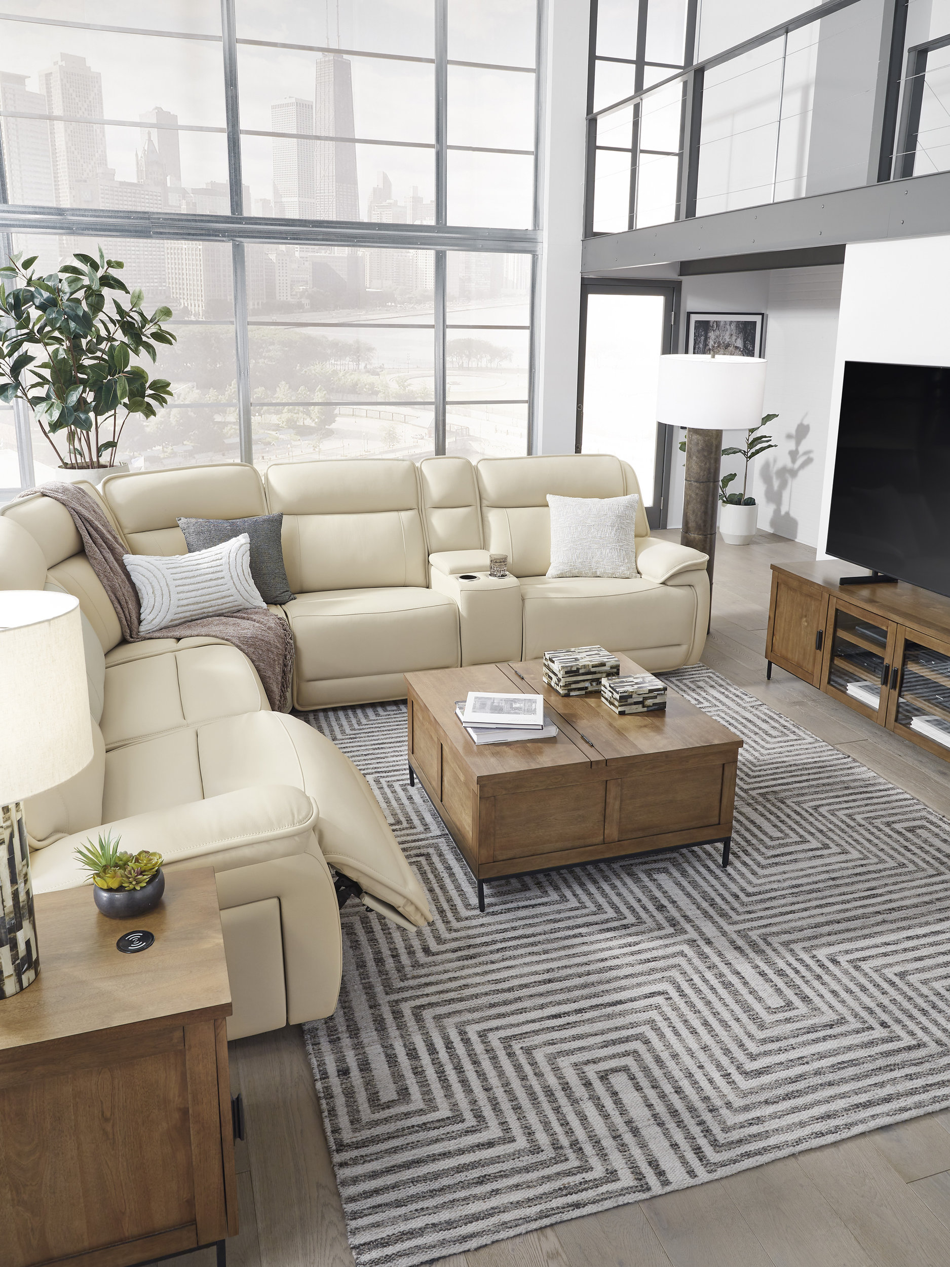 Double Deal 6-Piece L-Shaped Leather Power Reclining Sectional w/Console