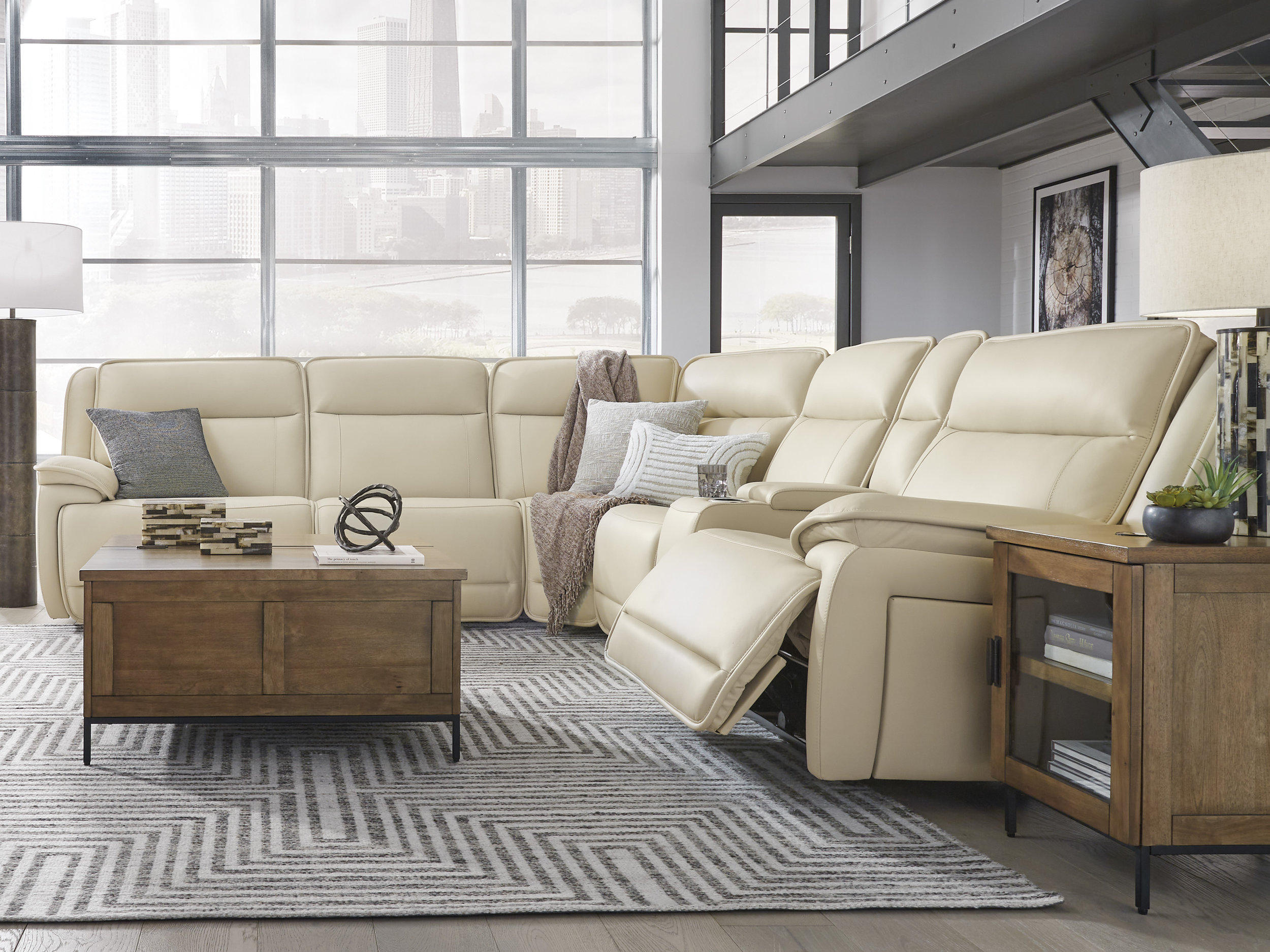 Double Deal 6-Piece L-Shaped Leather Power Reclining Sectional w/Console