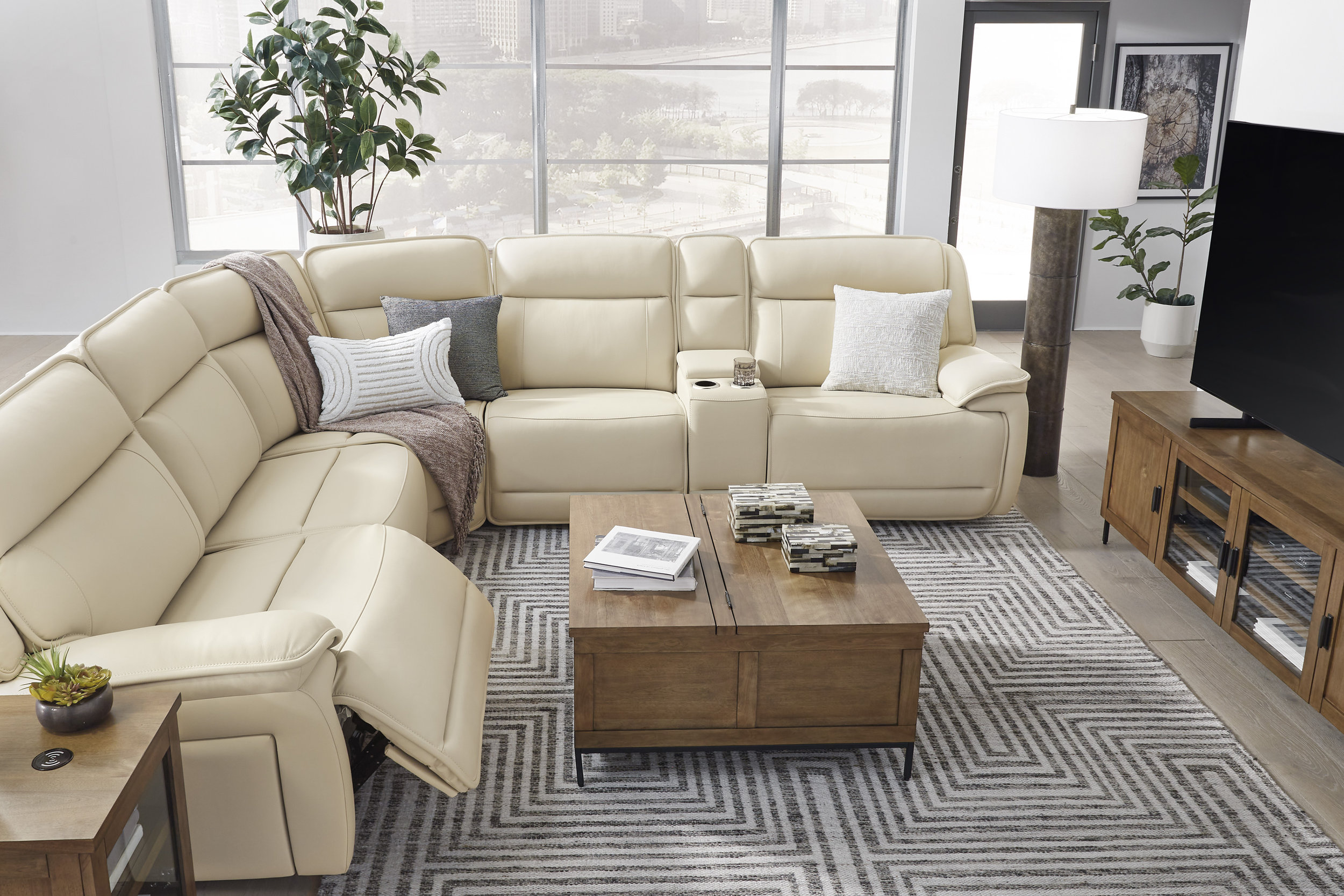 Double Deal 6-Piece L-Shaped Leather Power Reclining Sectional w/Console