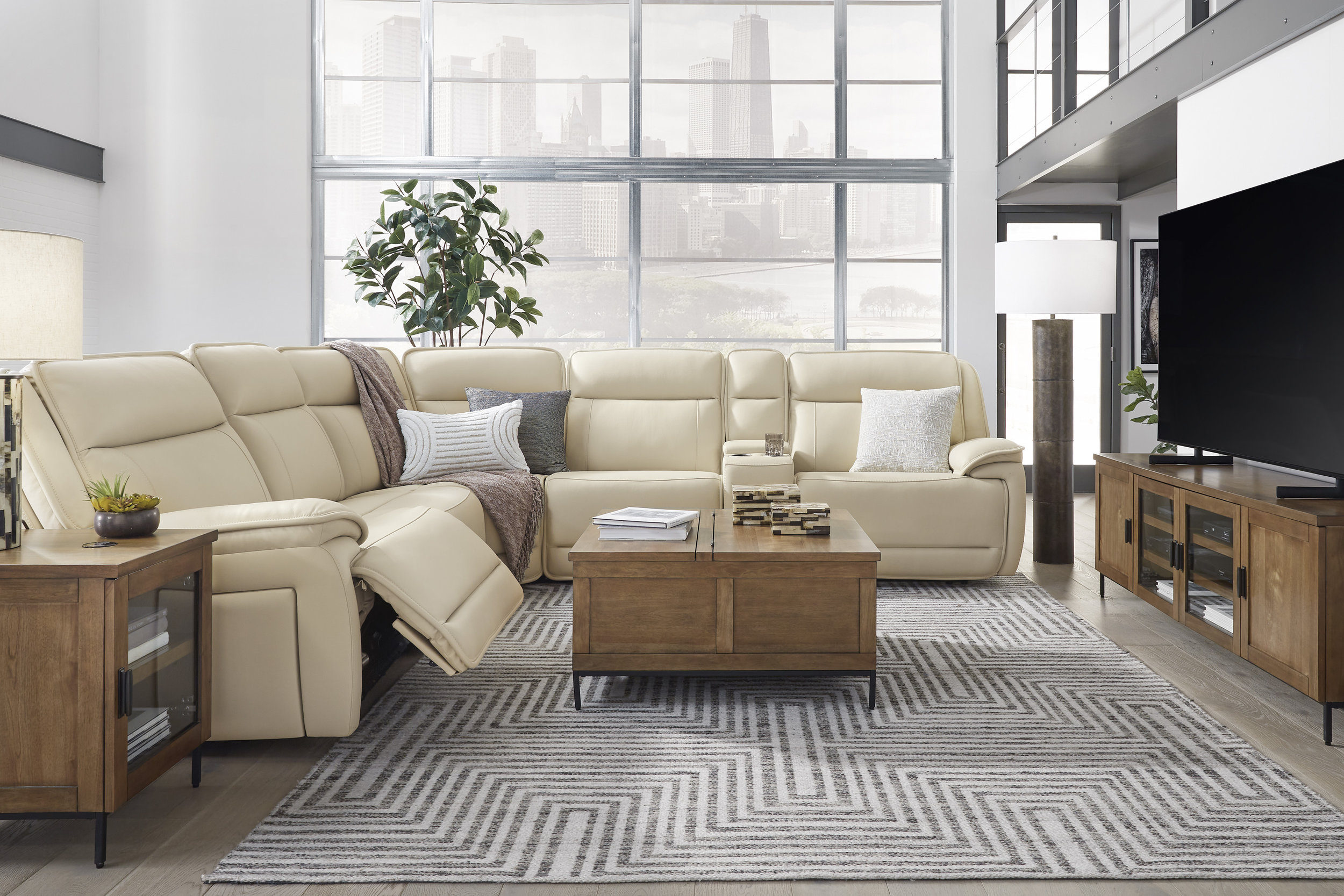 Double Deal 6-Piece L-Shaped Leather Power Reclining Sectional w/Console