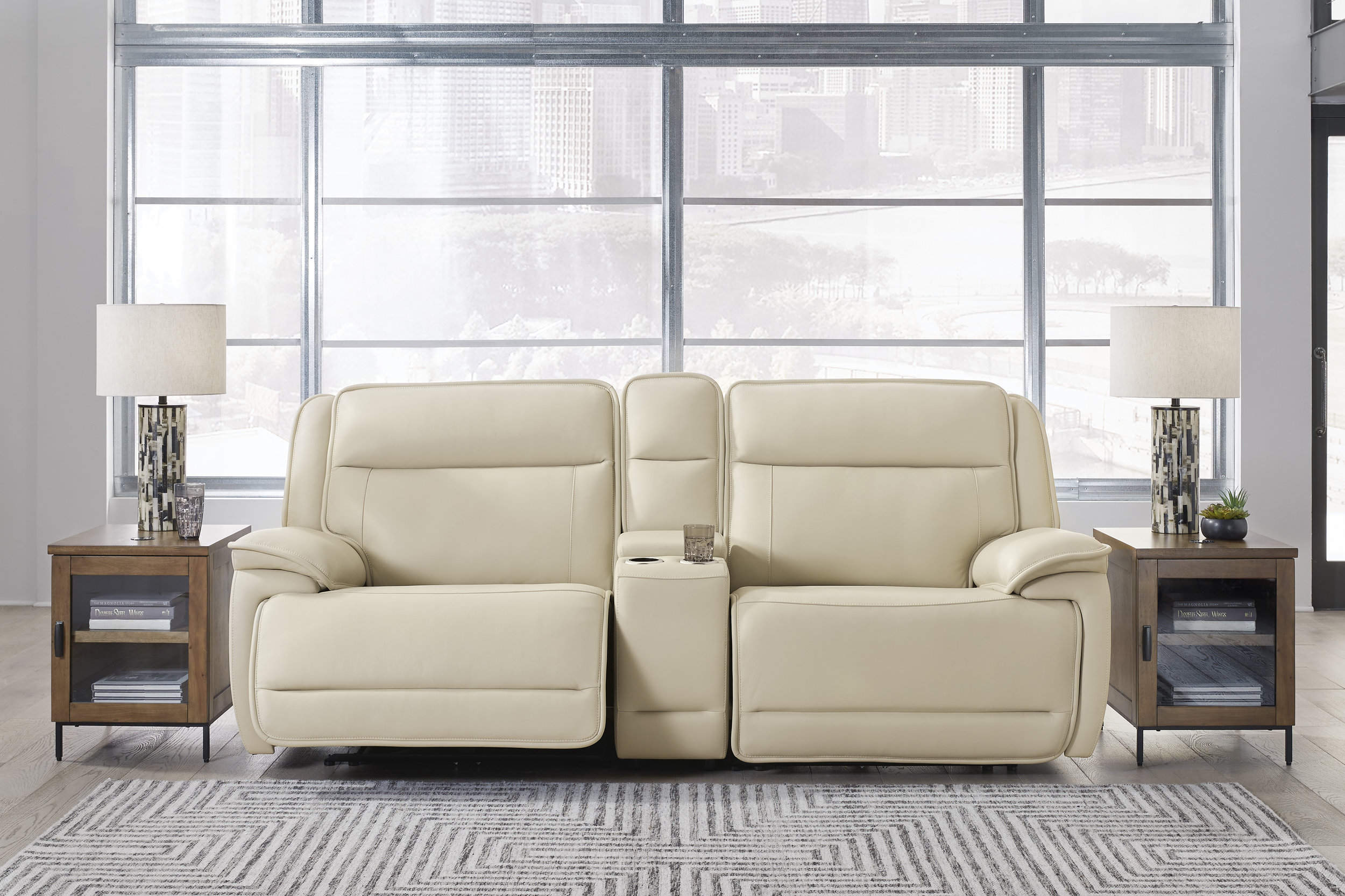 Double Deal Leather Modular Power Reclining Living Room Set