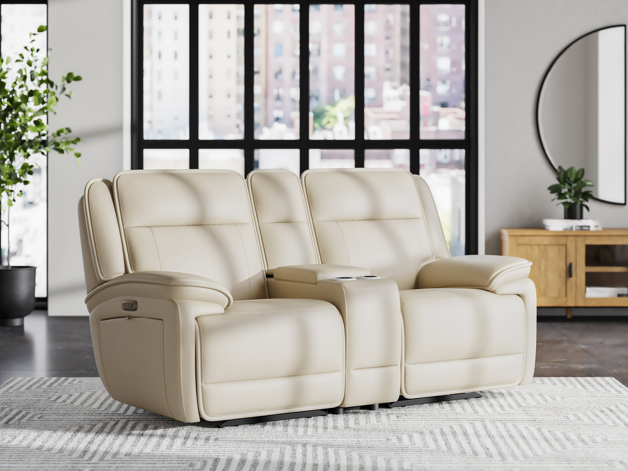 Double Deal Leather Modular Power Reclining Living Room Set