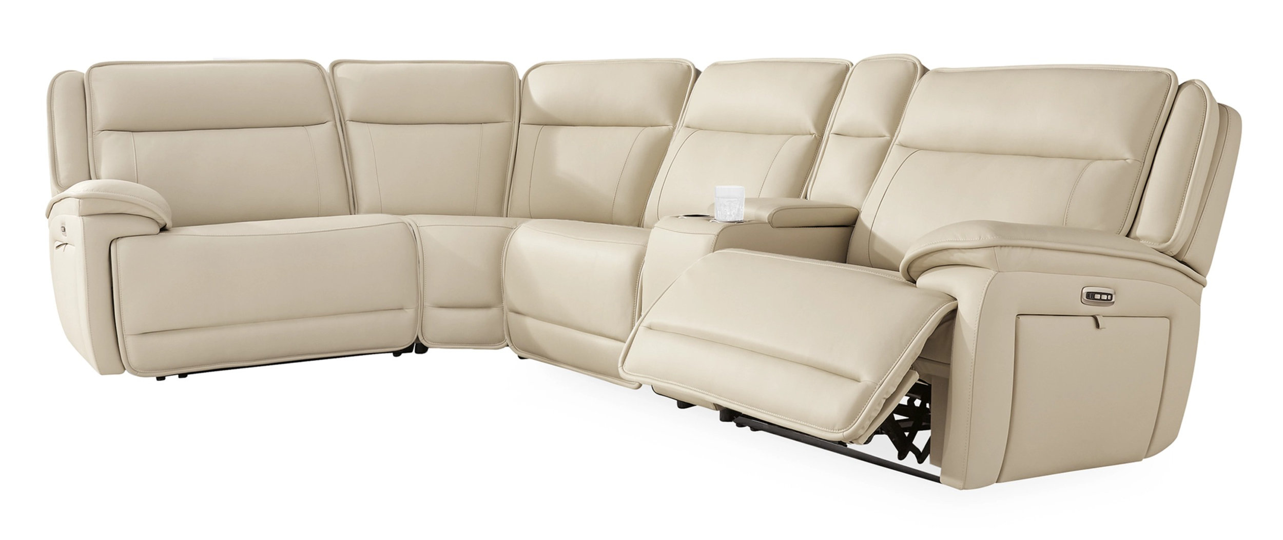 Double Deal 6-Piece Dual Power Leather Reclining Modular Sectional with Console