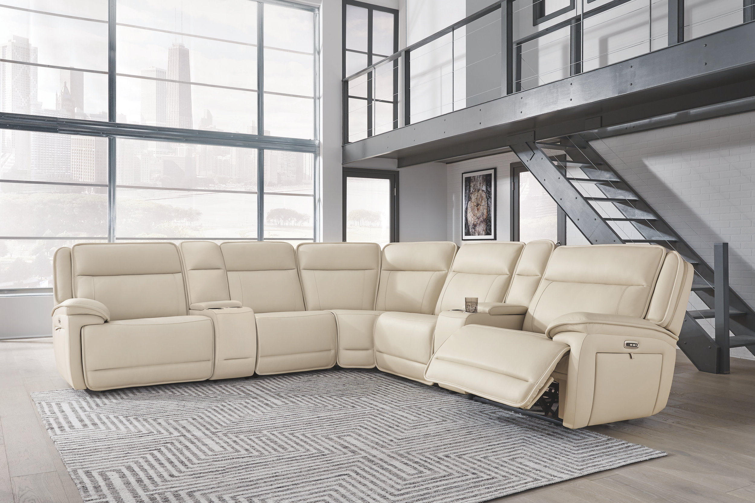 Double Deal 5-Piece L-Shaped Leather Power Reclining Sectional w/Console