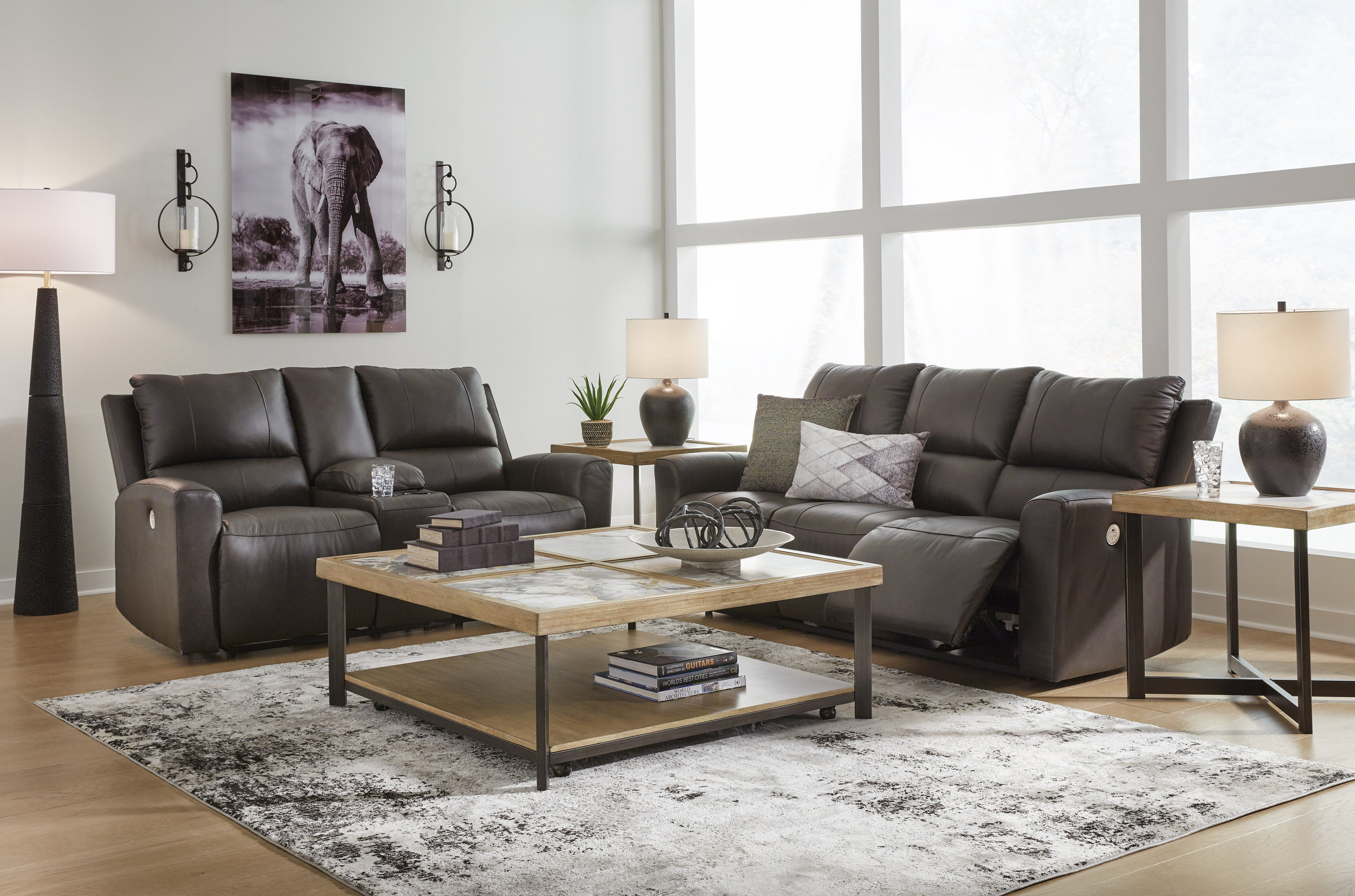 Boxmere Leather/PVC Power Reclining Living Room Set