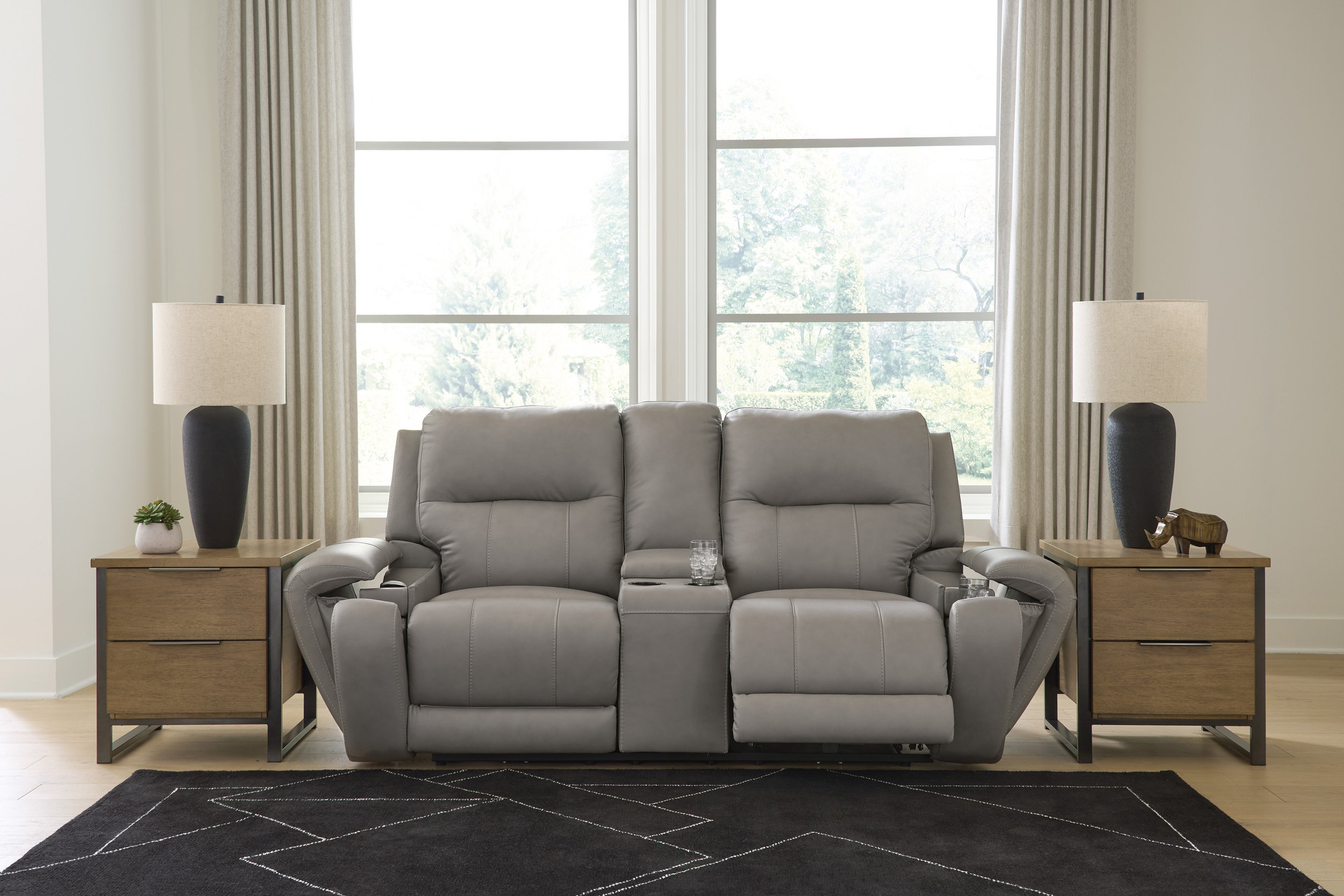Real Moments Leather Power Reclining Living Room Set with Audio Seating