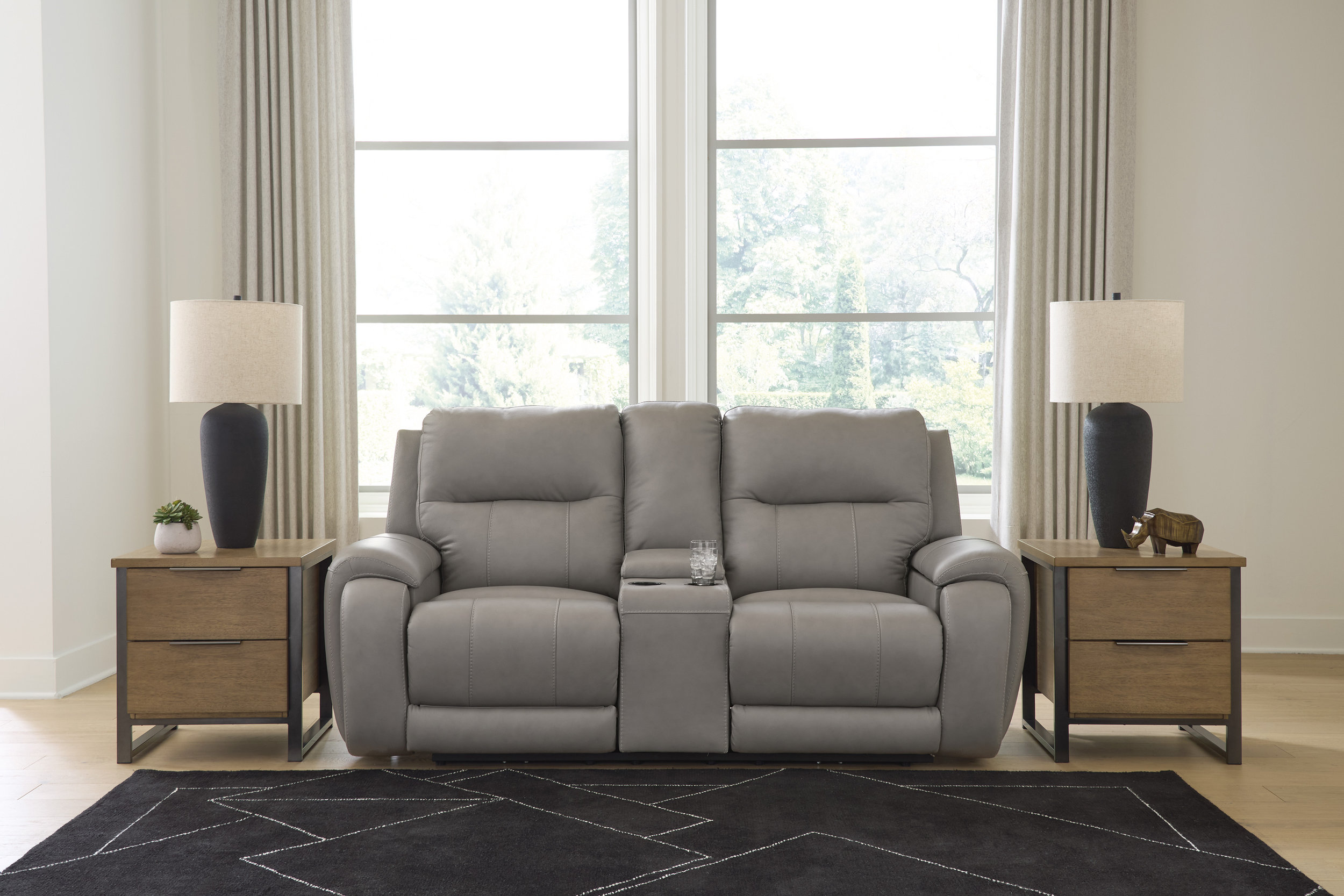 Real Moments Leather Power Reclining Living Room Set with Audio Seating