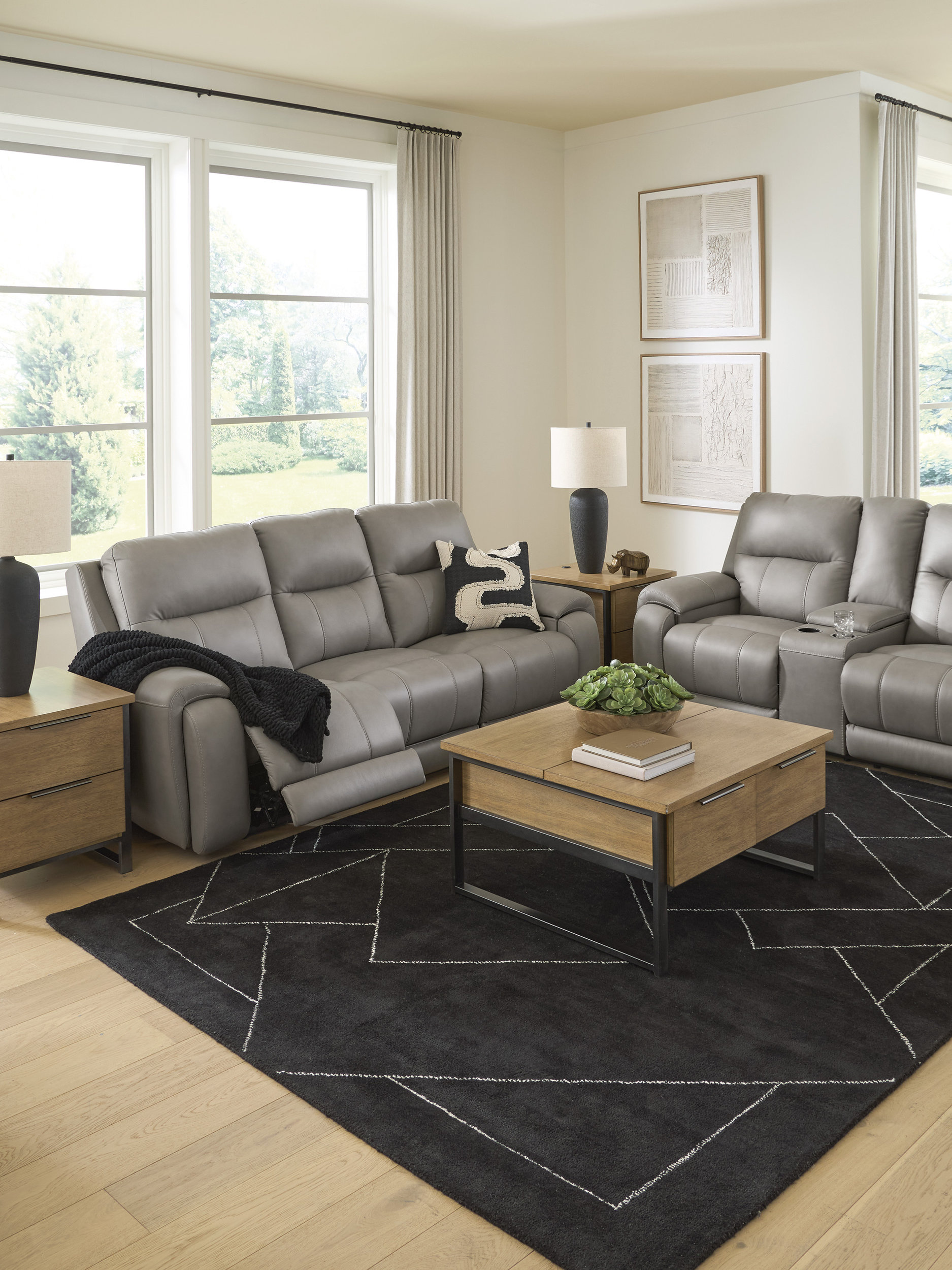 Real Moments Leather Power Reclining Living Room Set with Audio Seating
