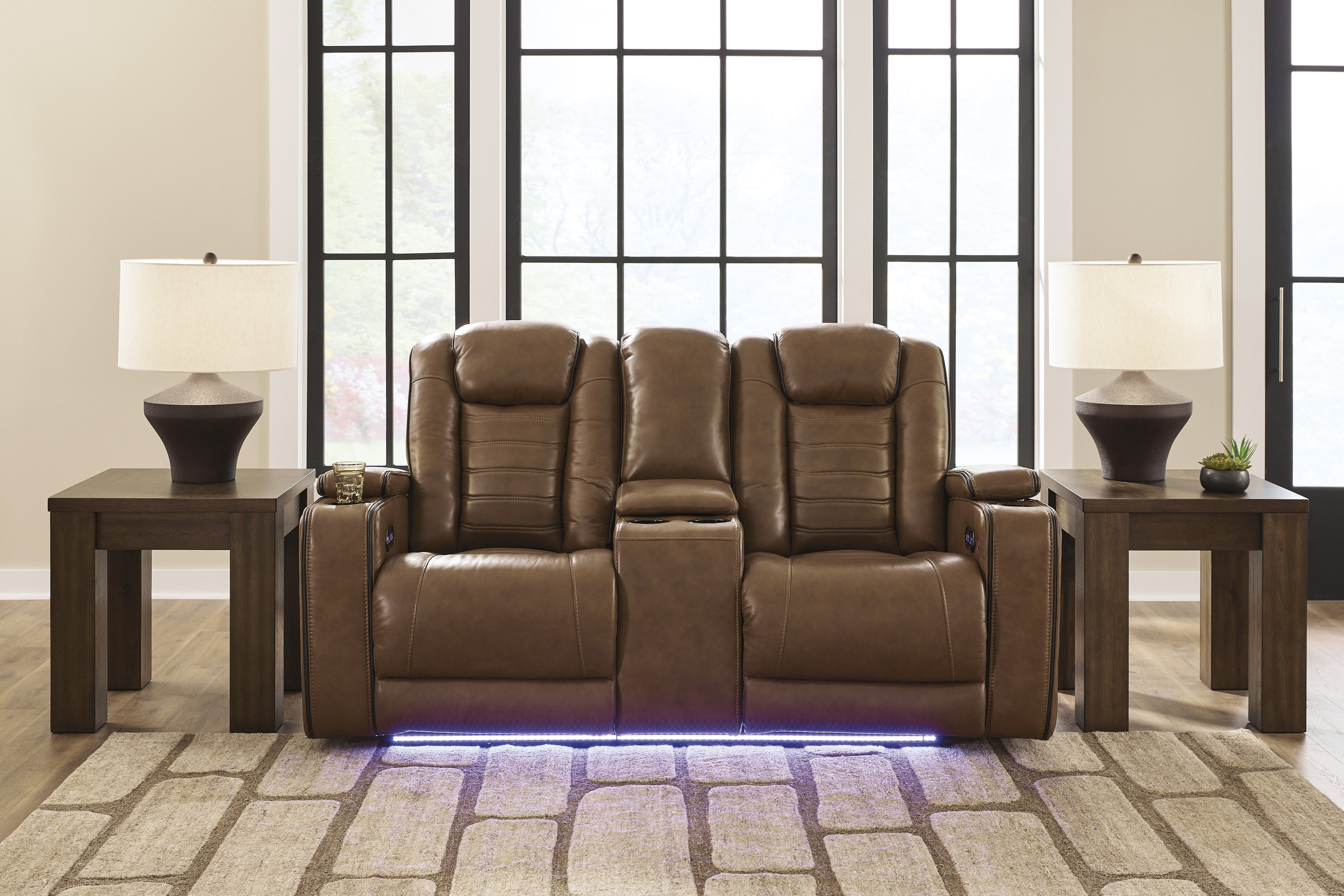 Gruaro Leather Power Reclining Living Room Set with Adjustable Headrest