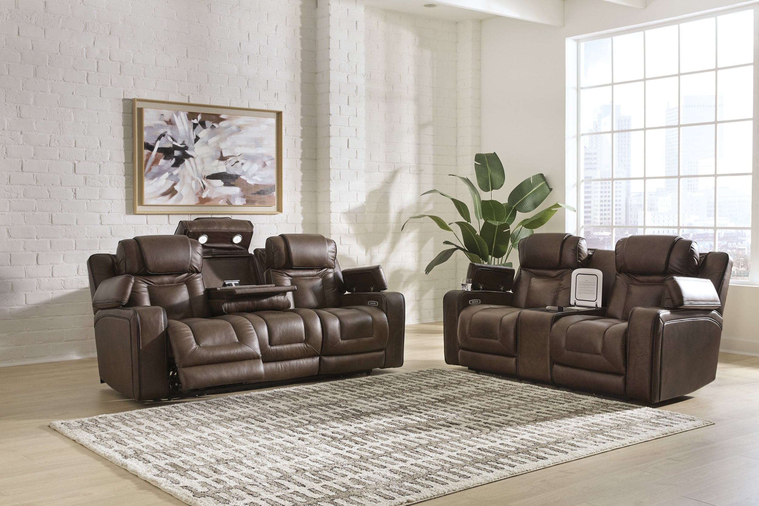 Mestrino Leather Power Reclining Sofa with Adjustable Headrest