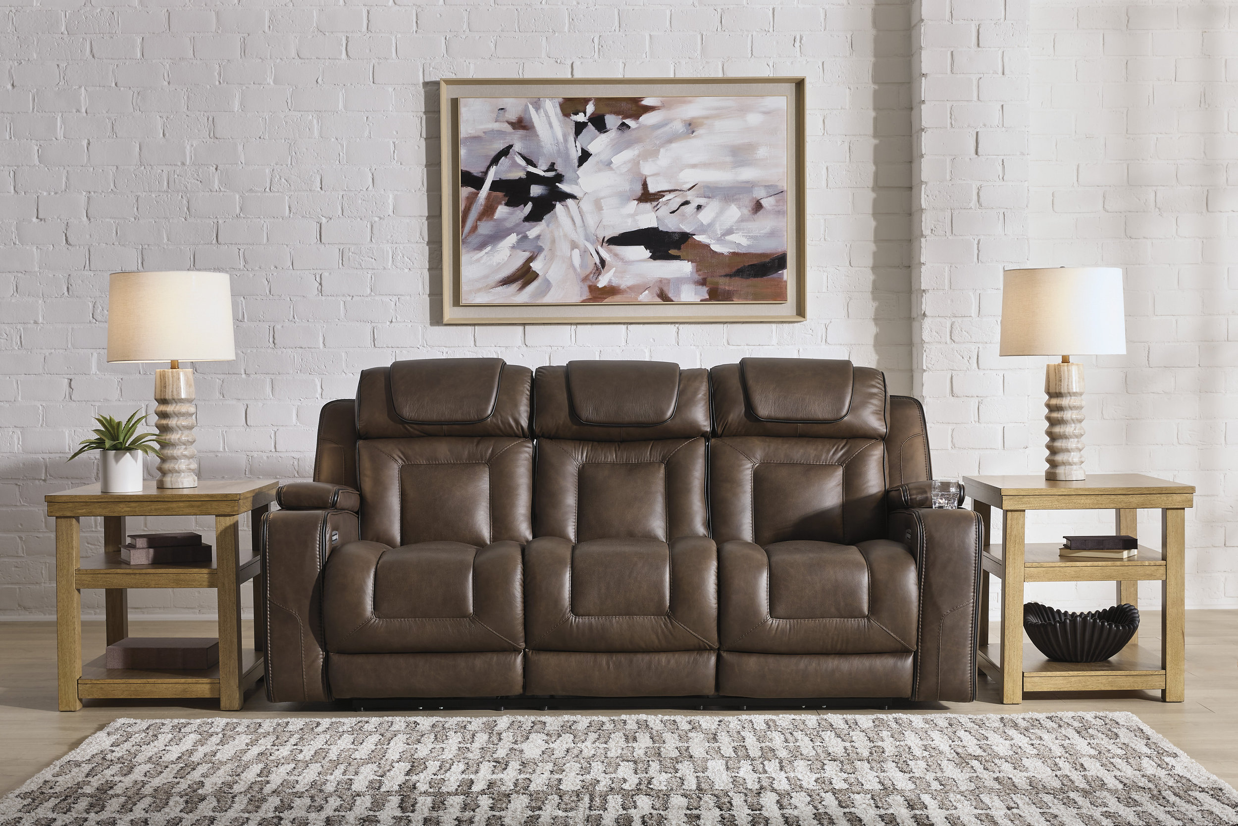 Mestrino Leather Power Reclining Living Room Set with Adjustable Headrest