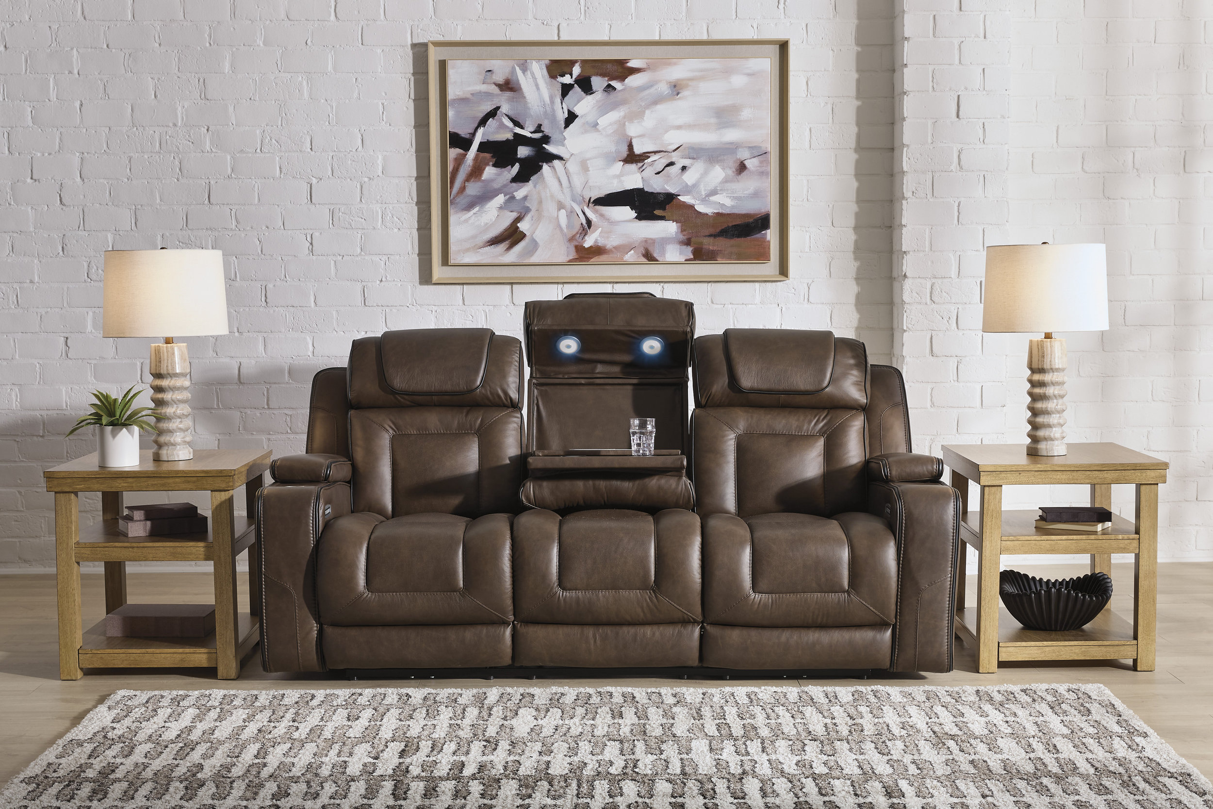 Mestrino Leather Power Reclining Living Room Set with Adjustable Headrest