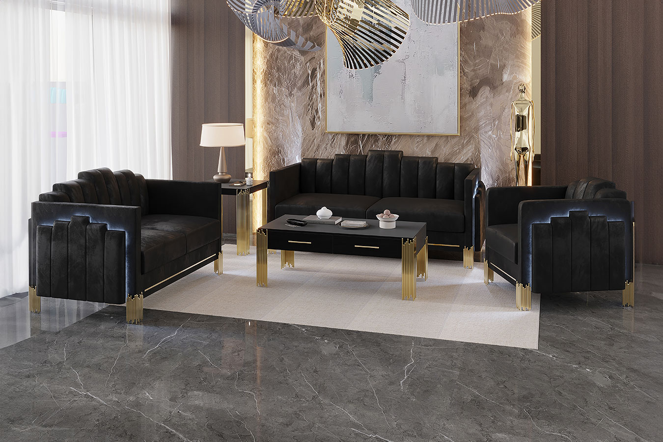 SM Empire Velvet Armchair w/Light
