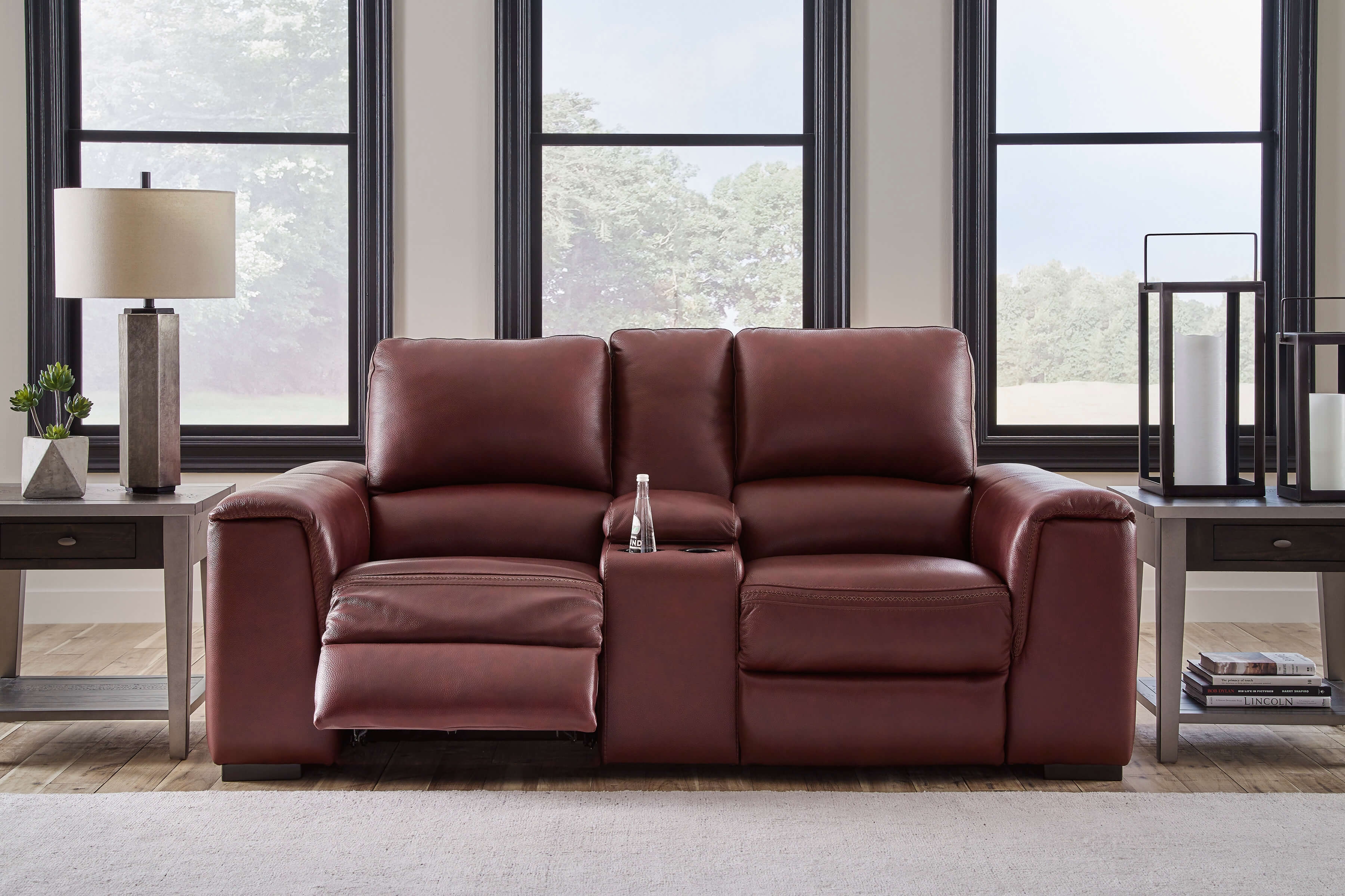 Alessandro Garnet Power Recilining Leather Loveseat
