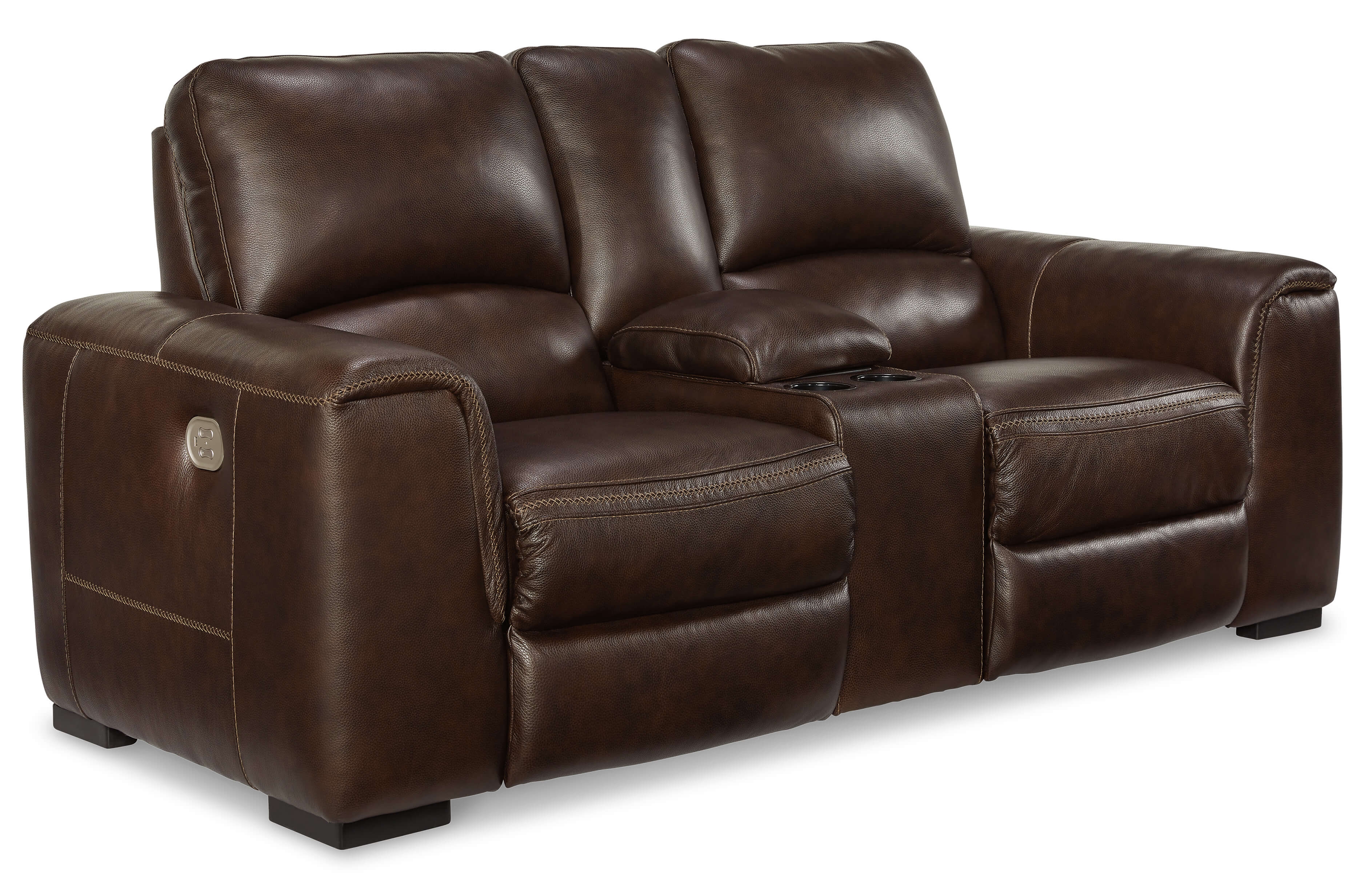 Ashley Alessandro Walnut Leather Reclining Loveseat