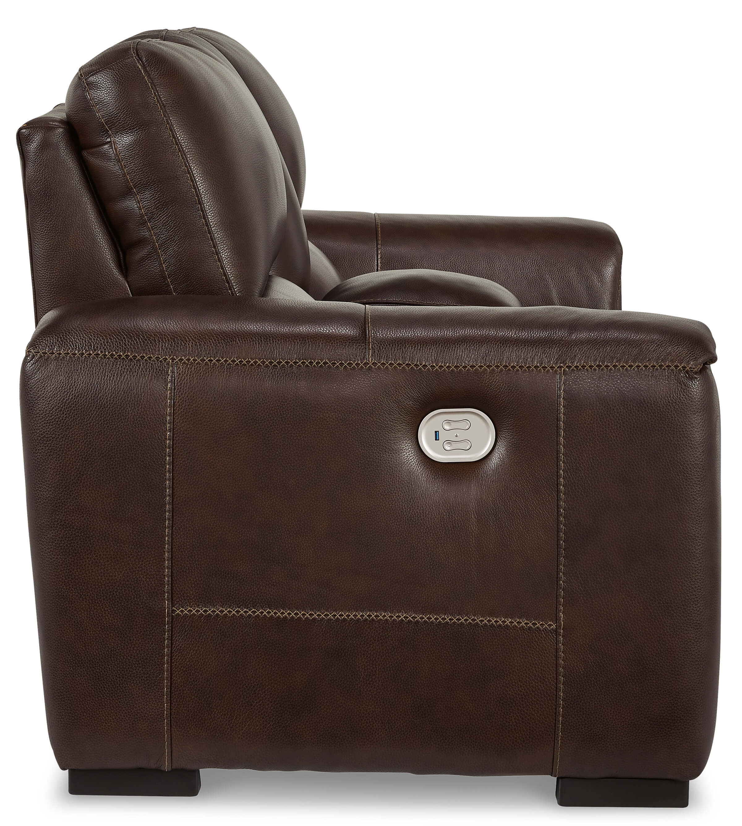 Ashley Alessandro Walnut Leather Loveseat Side