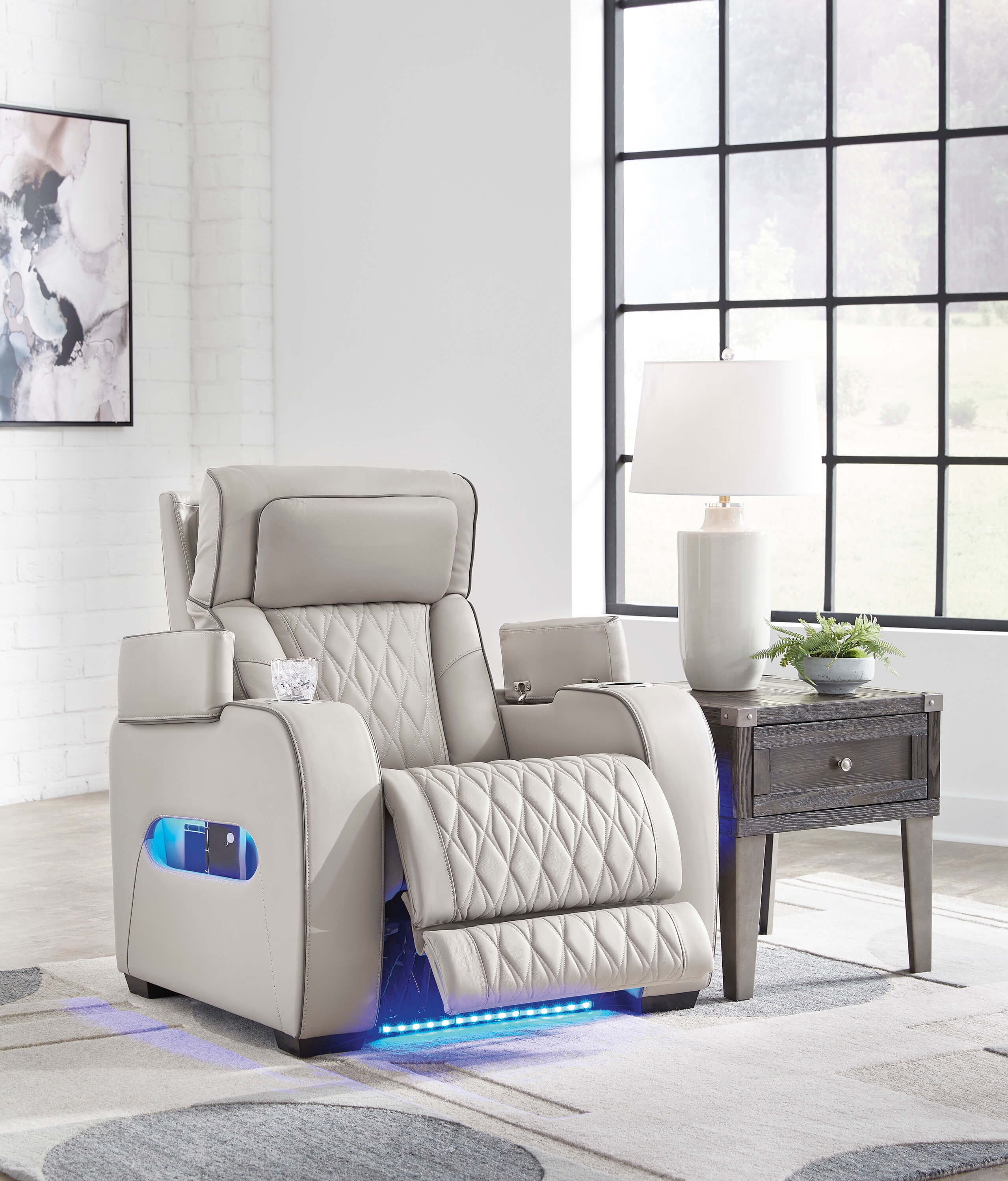 Boyington Leather Power Reclining chair with Blue LED Lighting