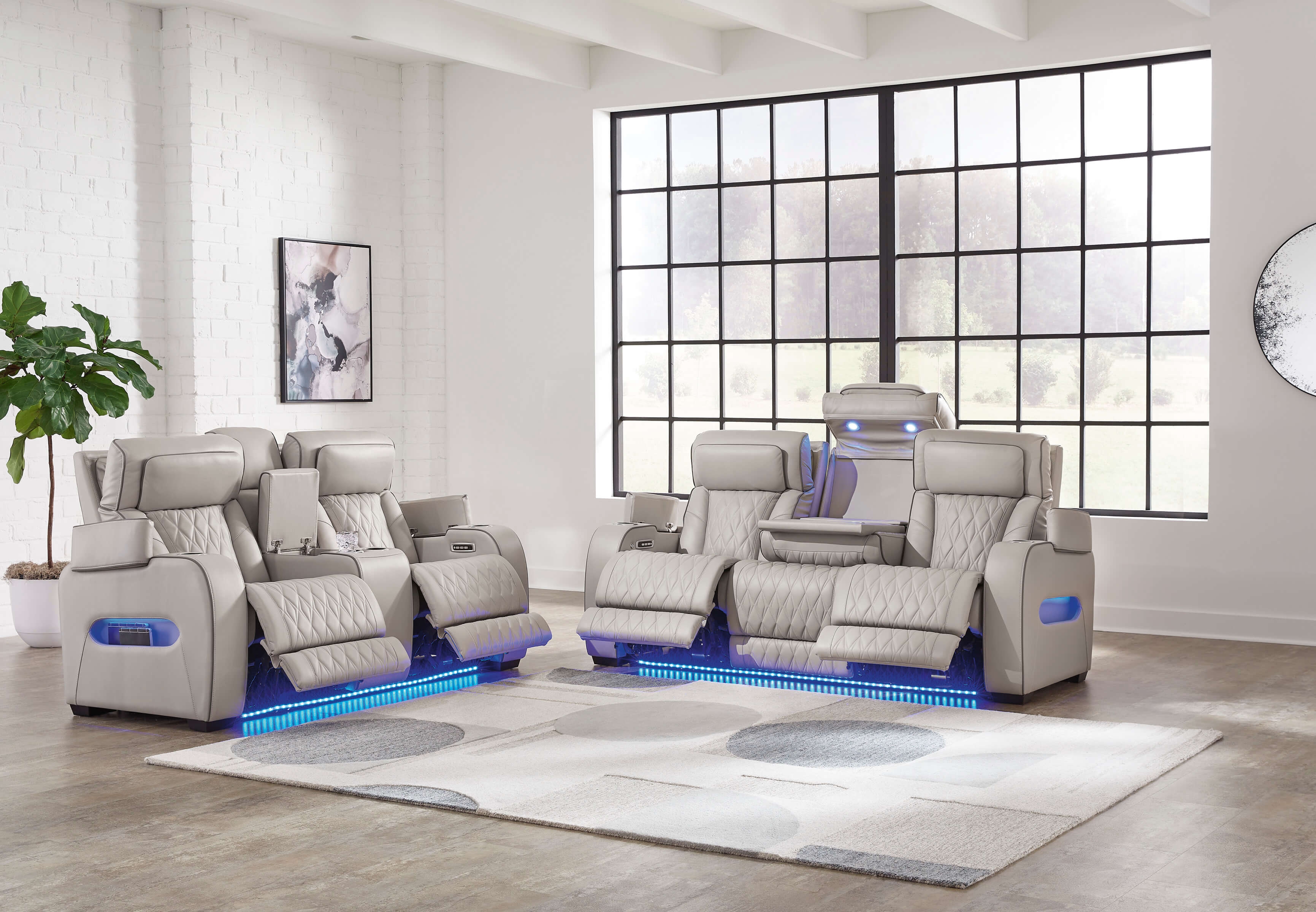 Boyington Power Reclining Sofa and Loveseat with multiple functions