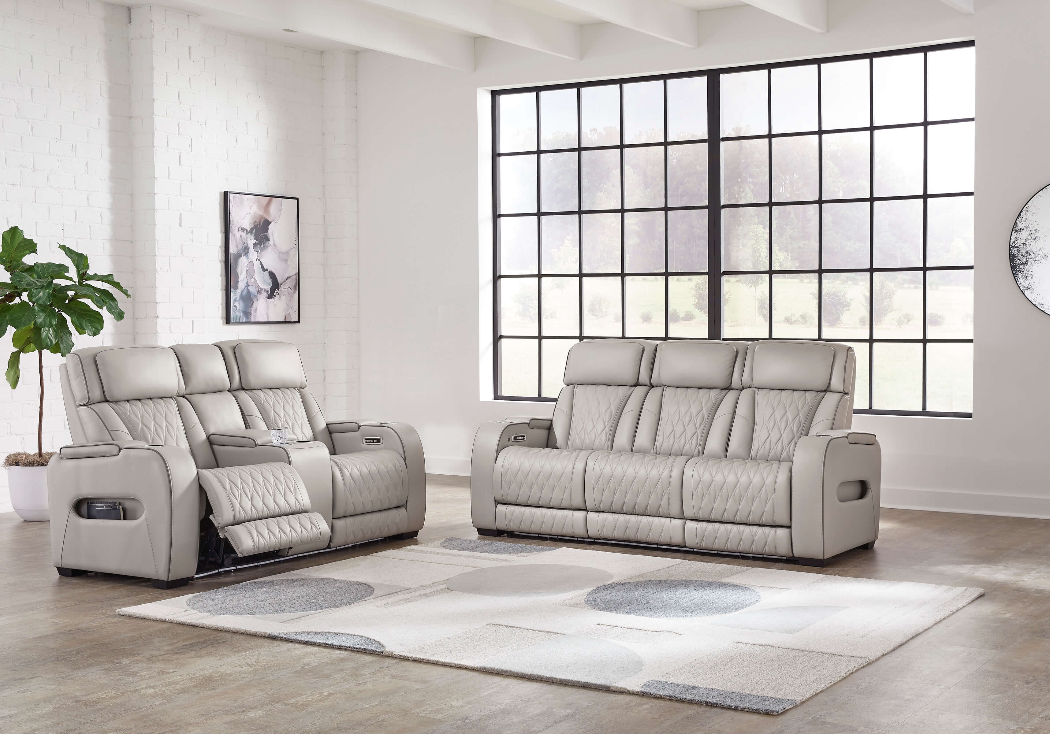 Ashley SM Boyington Leather Power Reclining LED Living Room Set, Gray