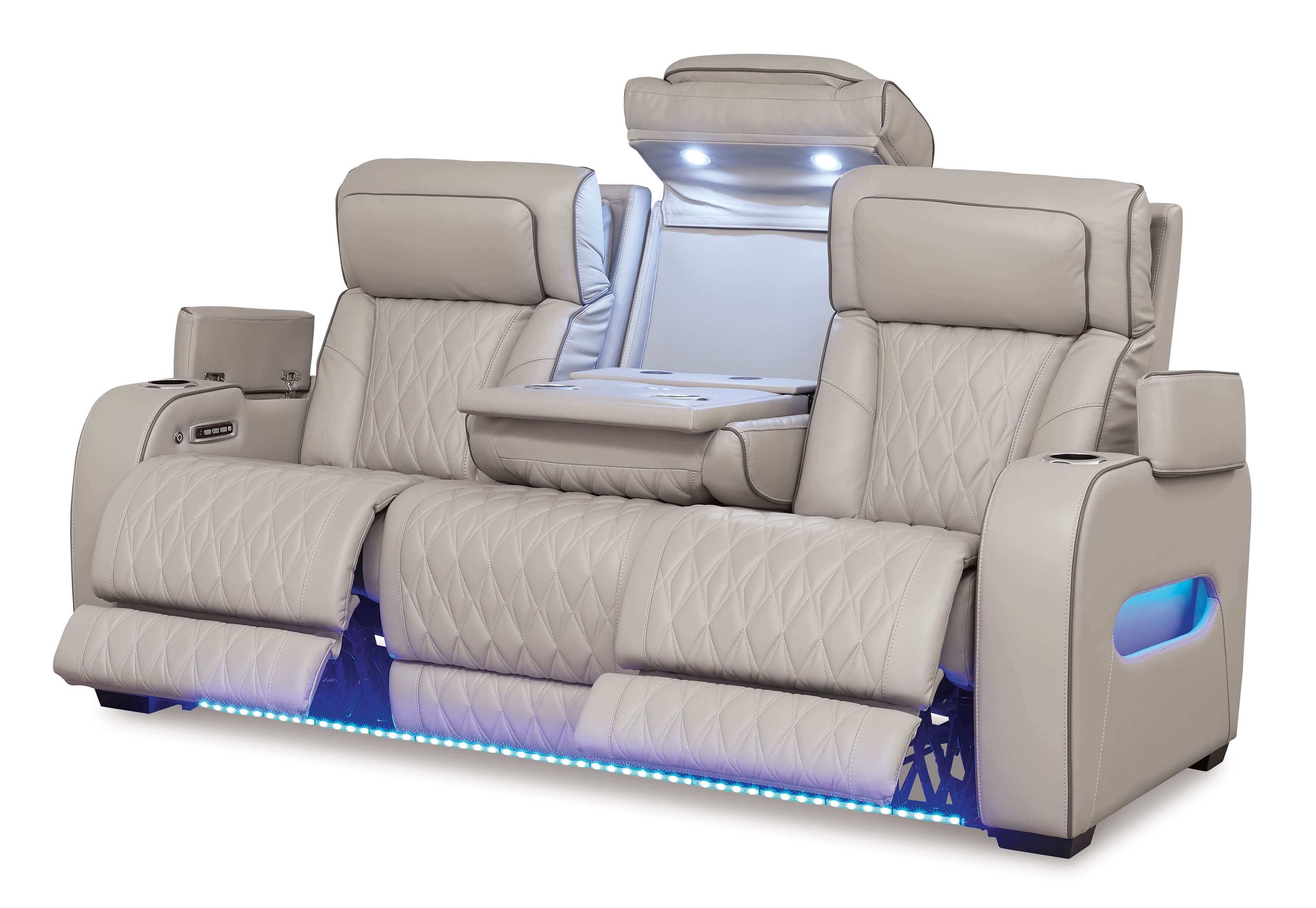 Boyington Leather Power Reclining Sofa w/Ambient Blue LED Lighting