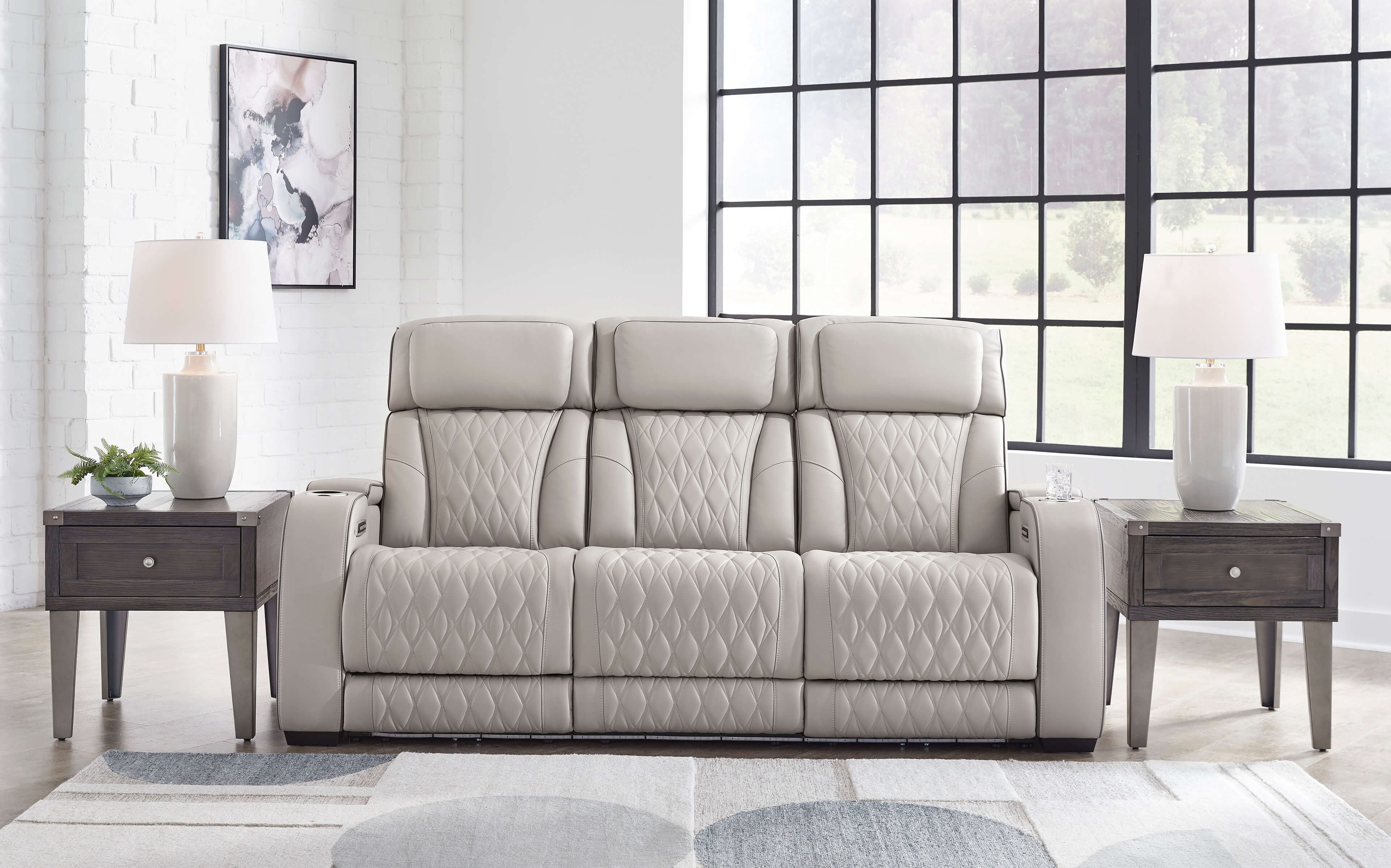 Boyington Leather Power Reclining Sofa w/Ambient Blue LED Lighting