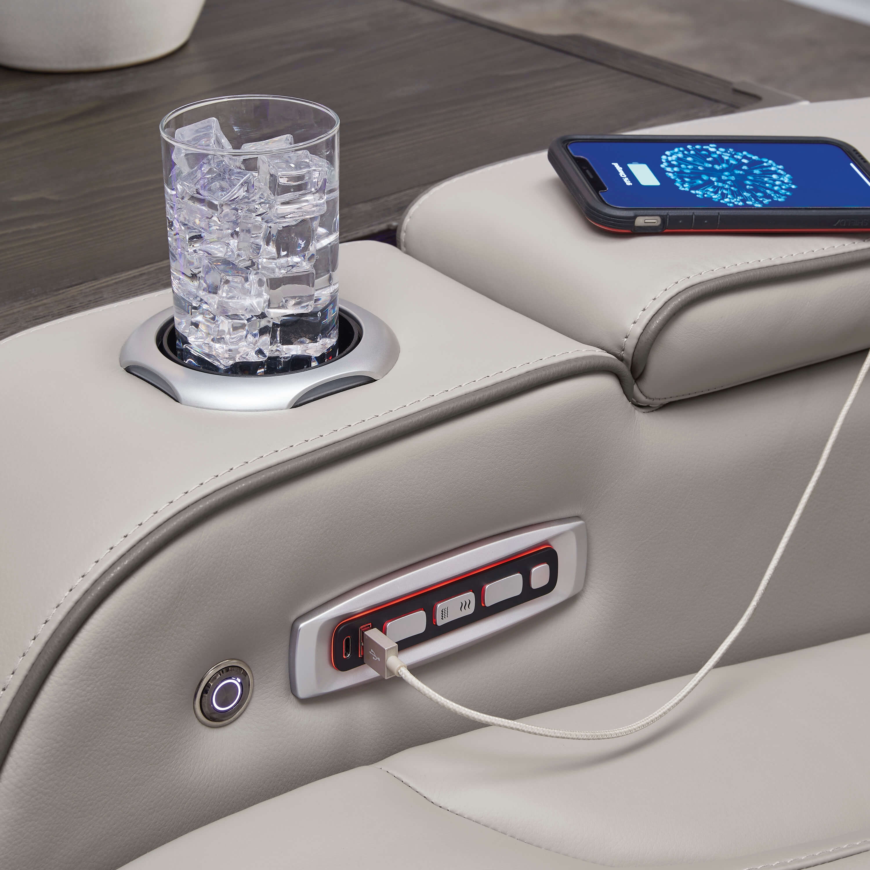 Boyington Leather Power Reclining Sofa w/Ambient Blue LED Lighting