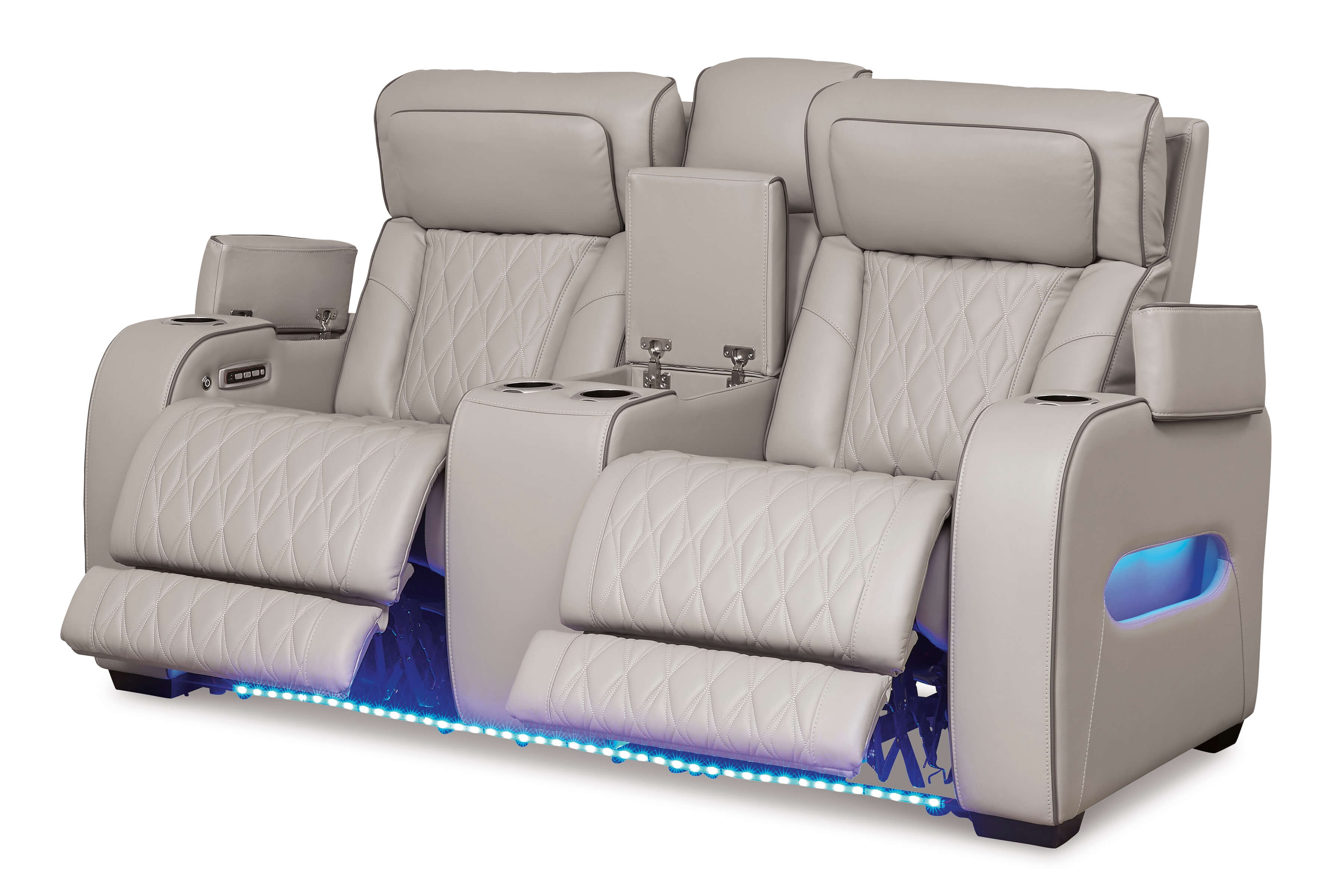 Boyington Leather Power Reclining Loveseat w/Ambient Blue LED Lighting