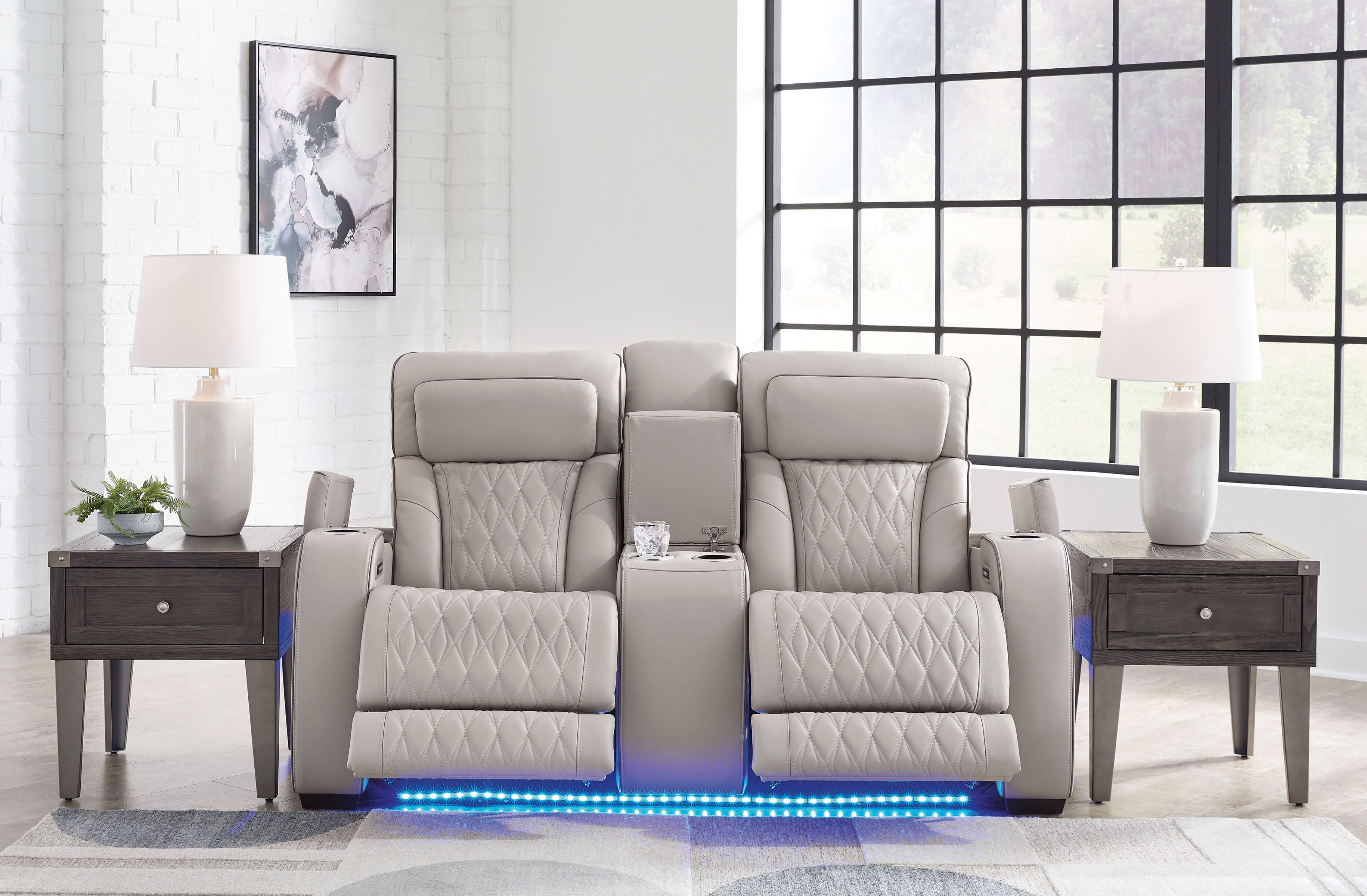 Boyington Power Reclining loveseat Blue LED Lighting