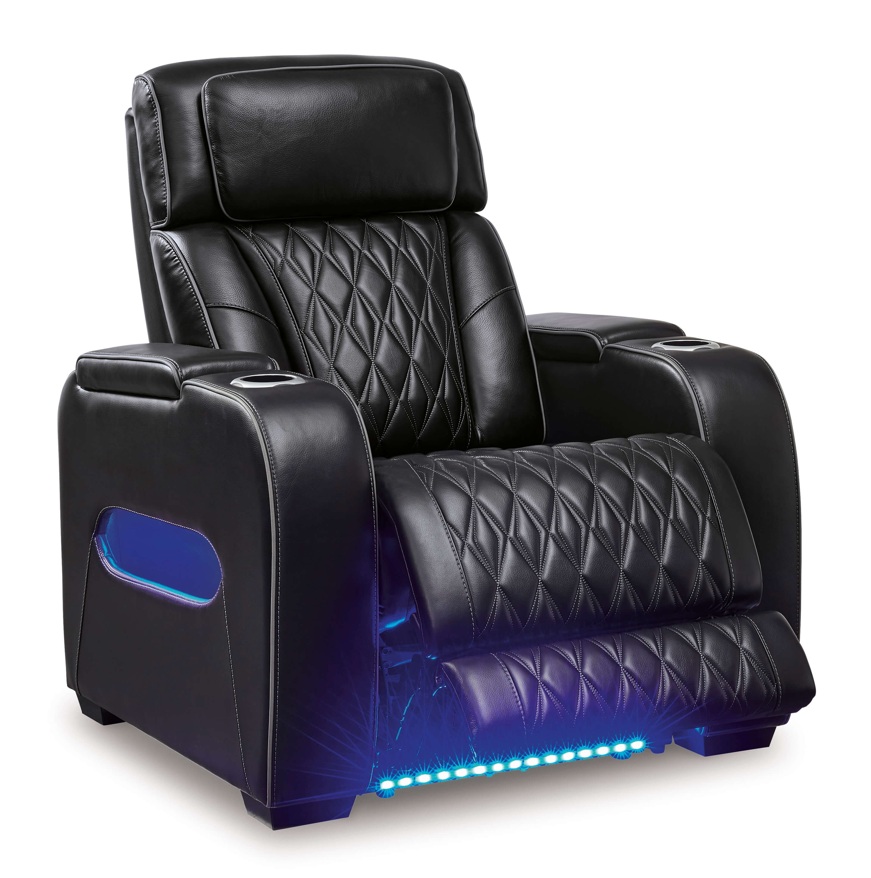 Boyington Leather Power Reclining Chair w/Ambient Blue LED Lighting
