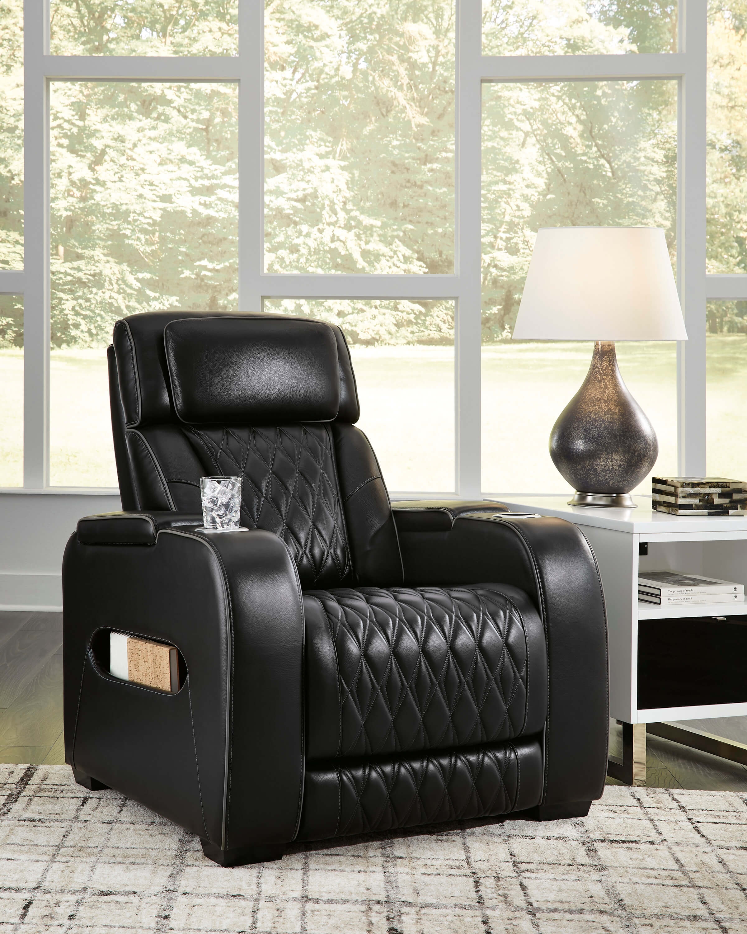 Boyington Leather Power Reclining Chair w/Ambient Blue LED Lighting