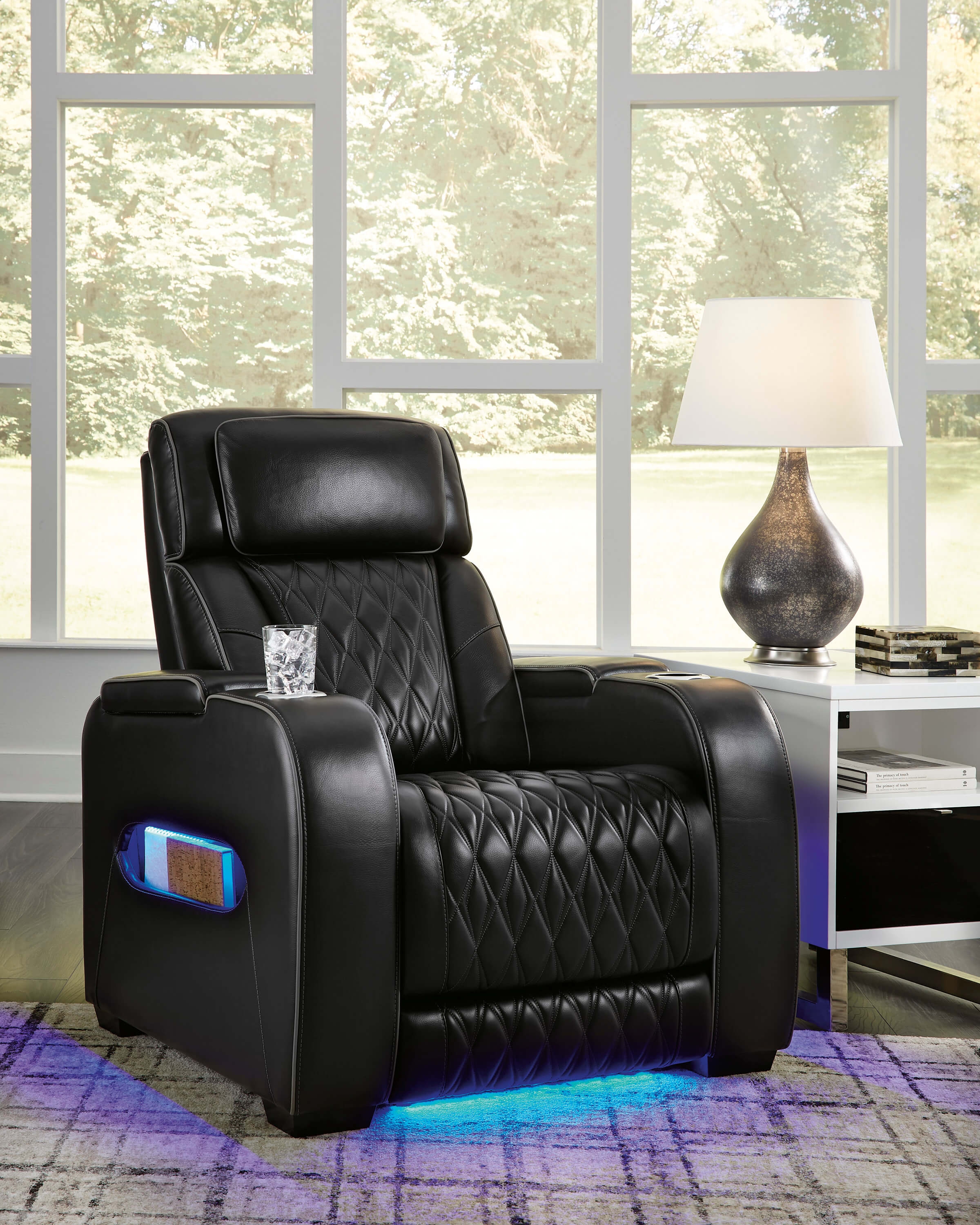 Boyington Leather Power Reclining Chair w/Ambient Blue LED Lighting