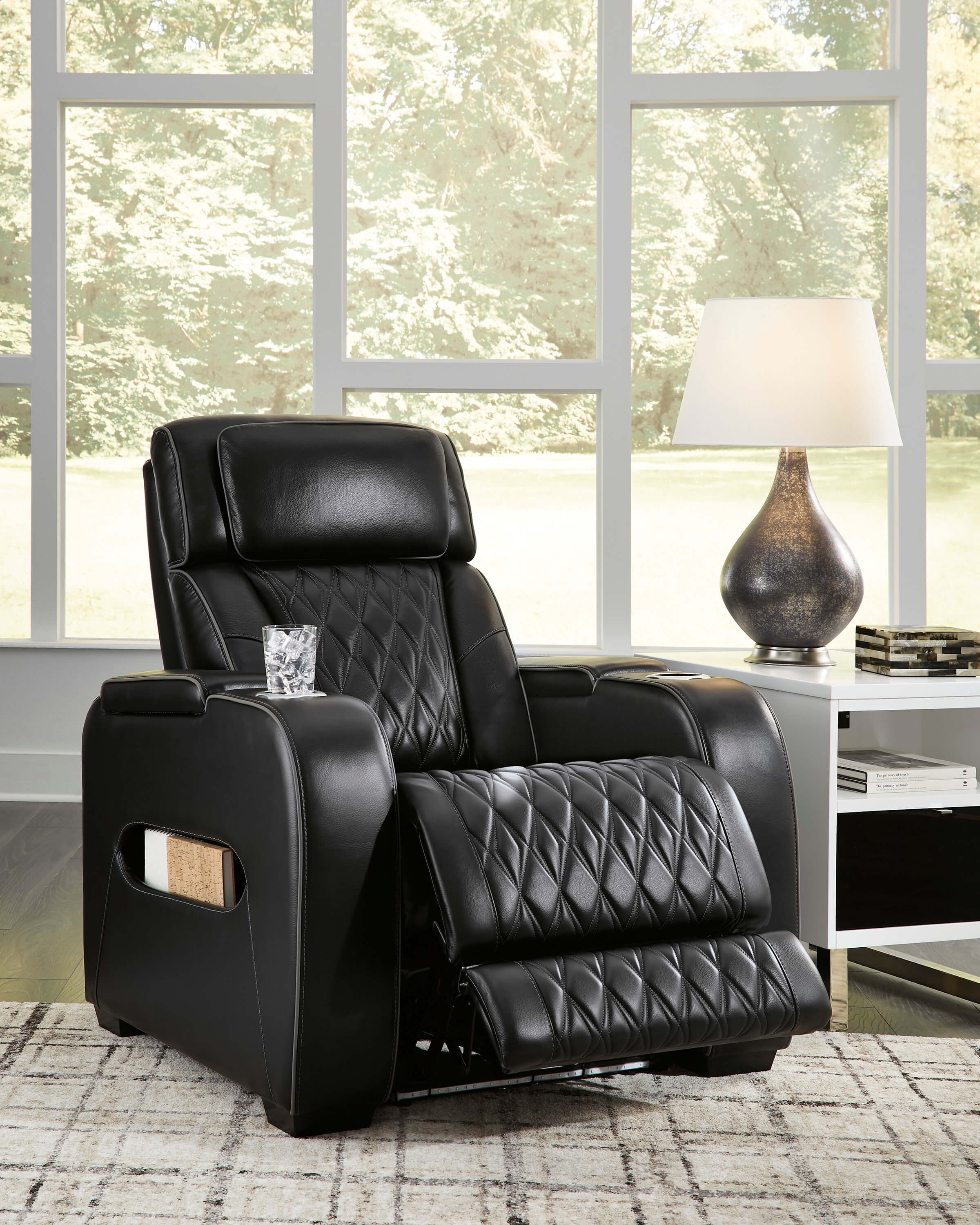 Boyington Leather Power Reclining Chair w/Ambient Blue LED Lighting