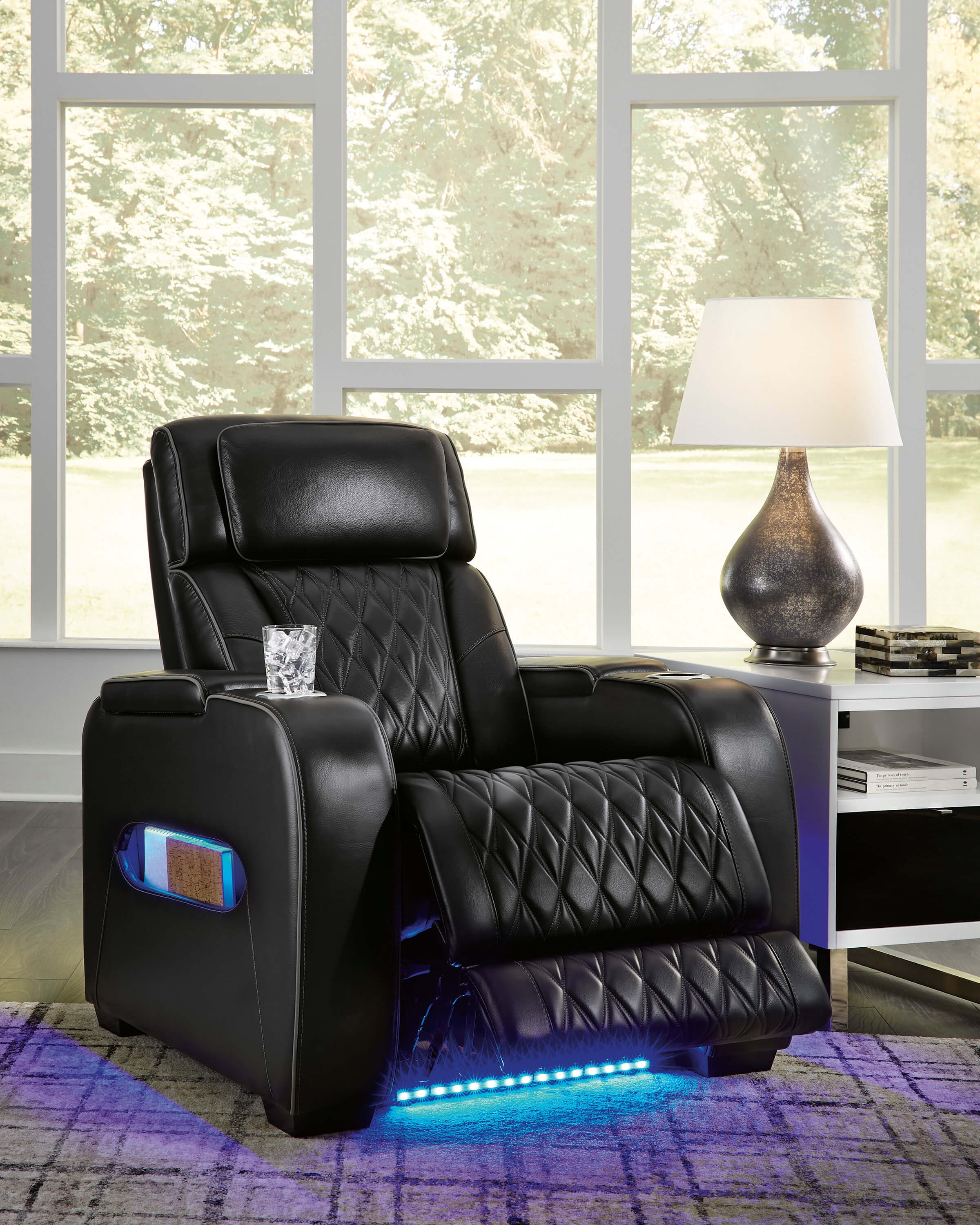 Boyington Leather Power Reclining Chair w/Ambient Blue LED Lighting