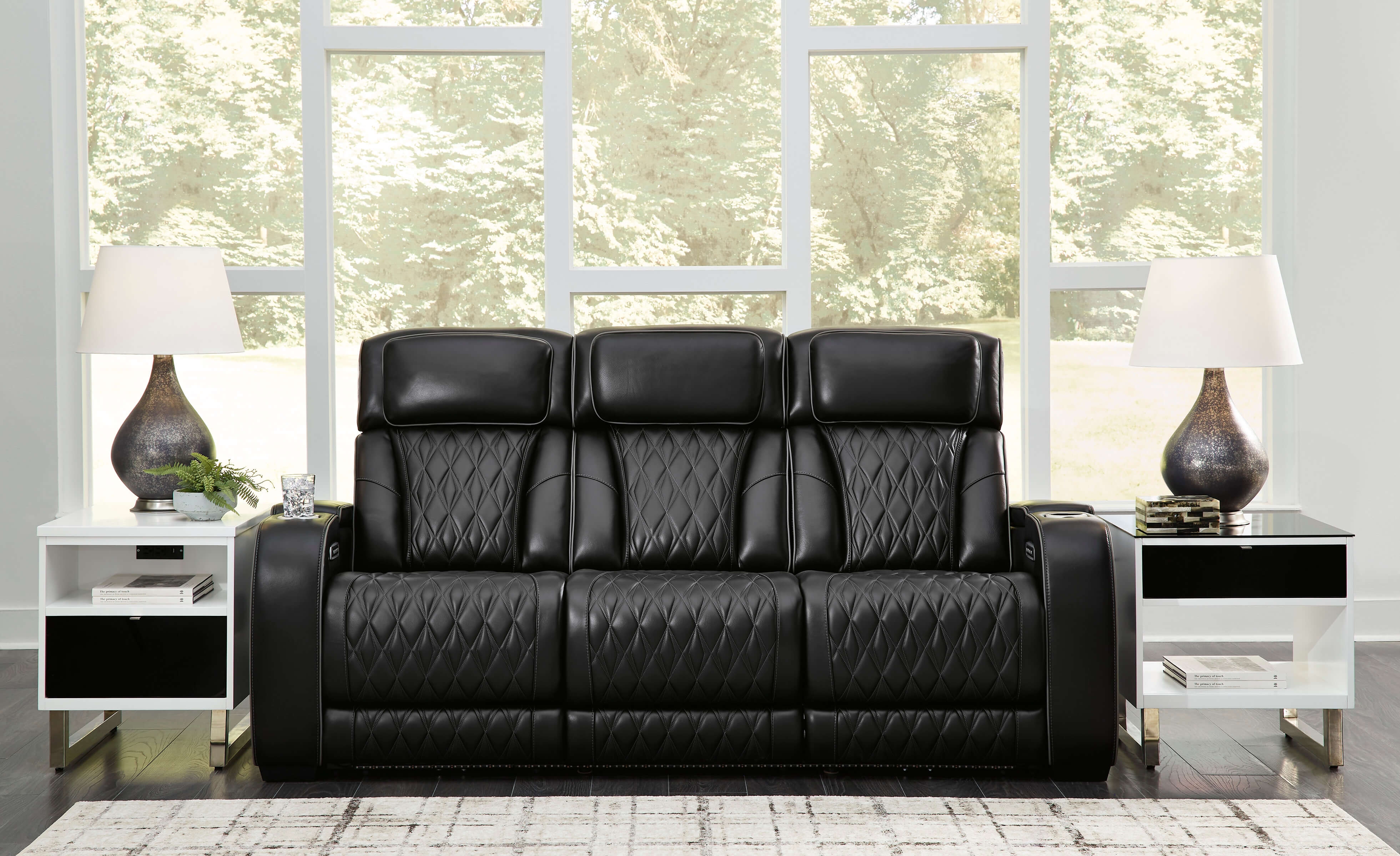 Boyington Leather Power Reclining Sofa w/Ambient Blue LED Lighting