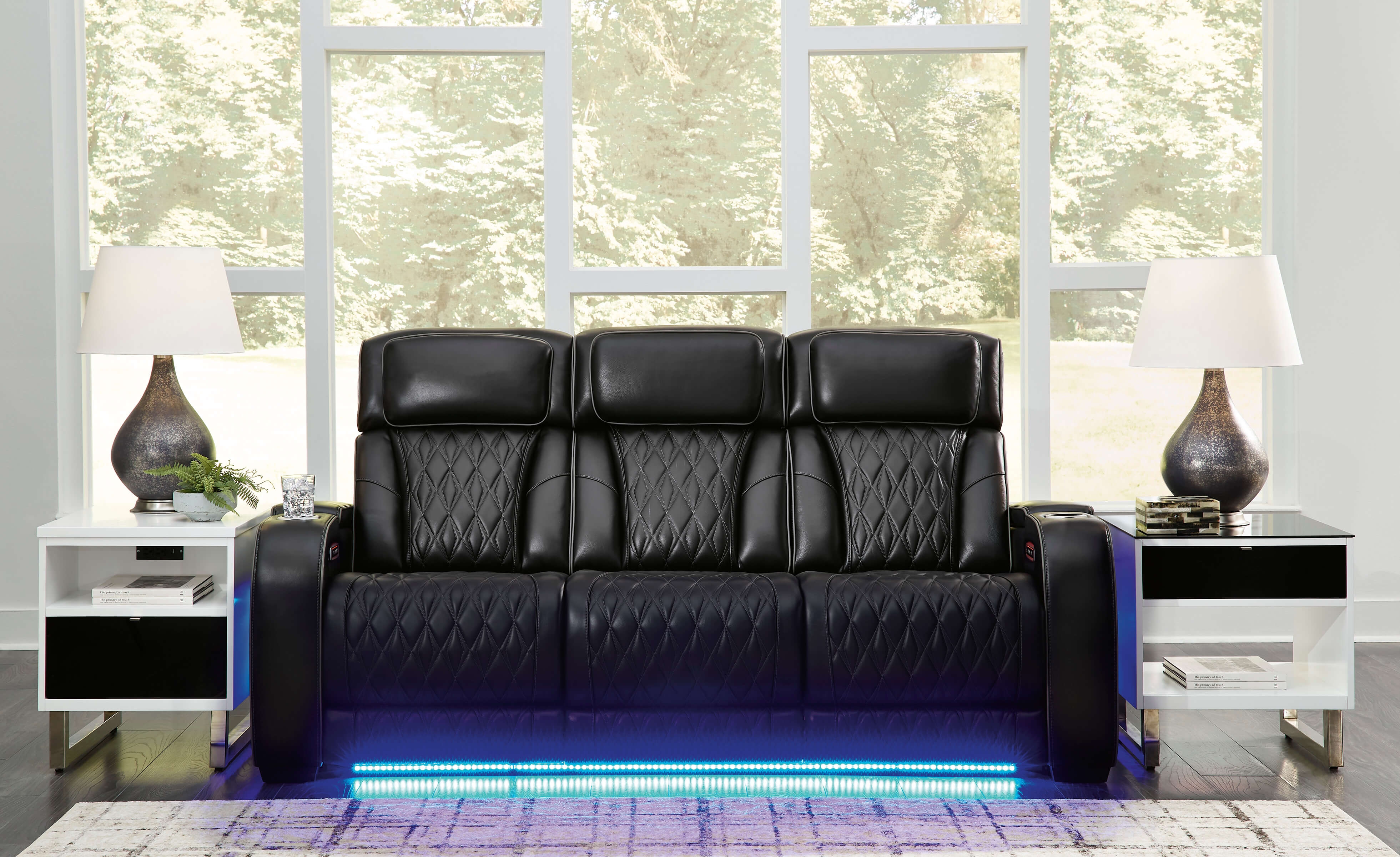 Boyington Leather Power Reclining Sofa w/Ambient Blue LED Lighting