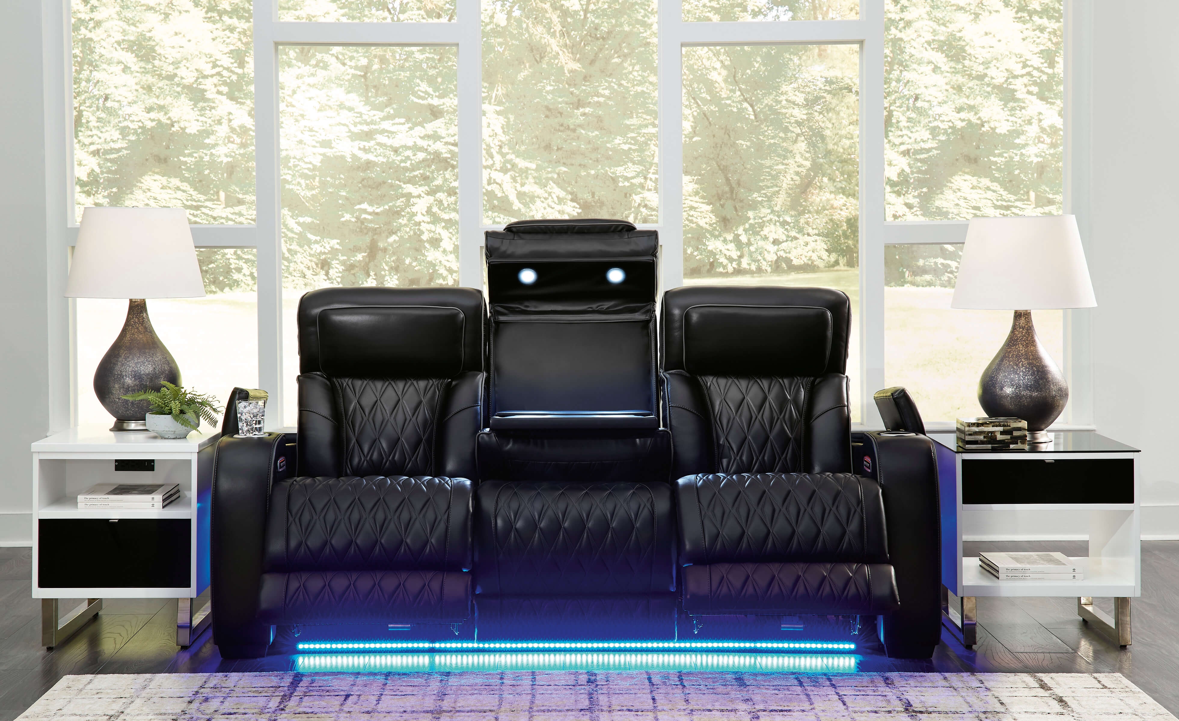 Boyington Leather Power Reclining Sofa w/Ambient Blue LED Lighting