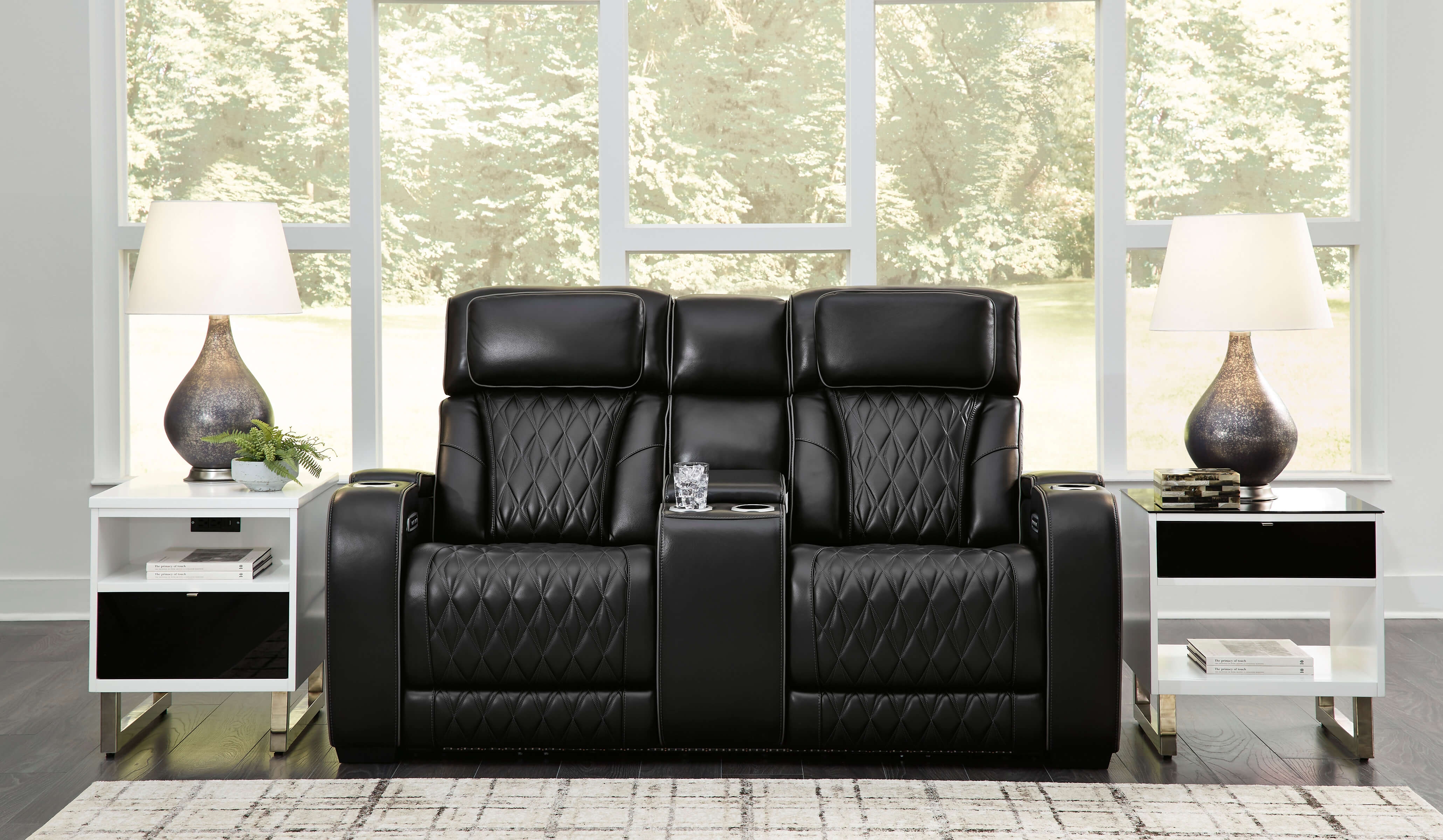 Boyington Leather Power Reclining Loveseat w/Ambient Blue LED Lighting