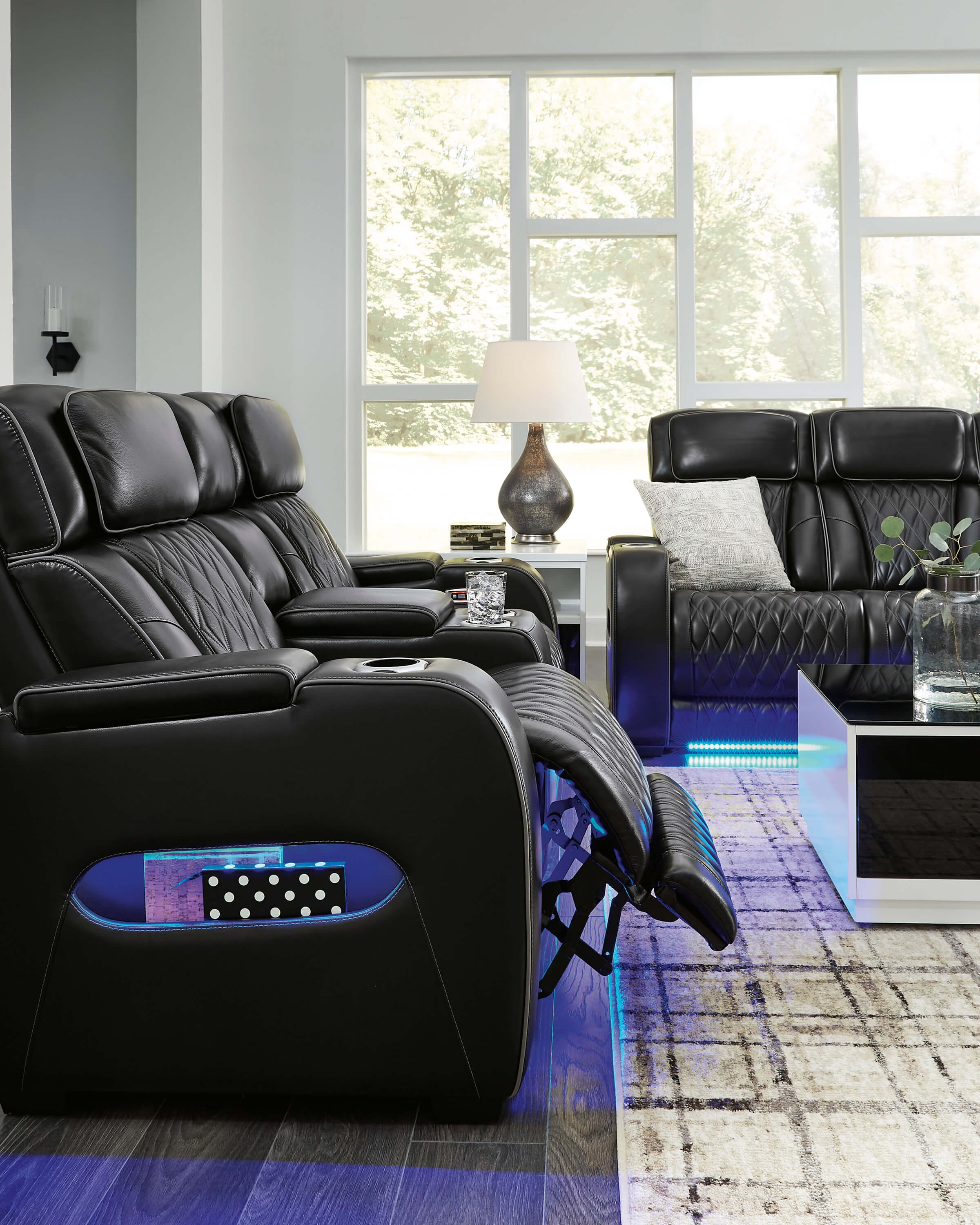 Boyington Leather Power Reclining Sofa w/Ambient Blue LED Lighting