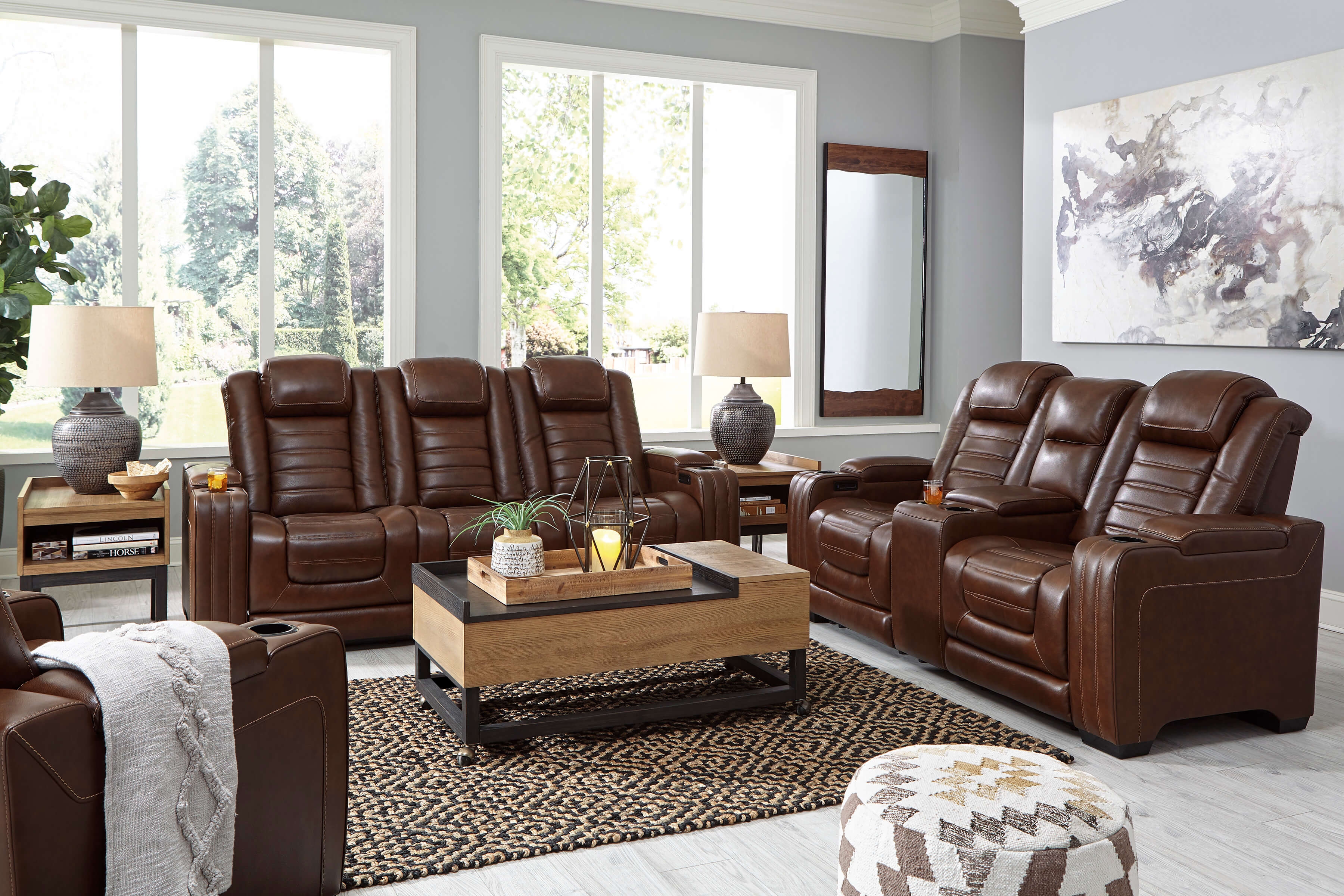 backtrack dual power leather reclining sofa and loveseat set