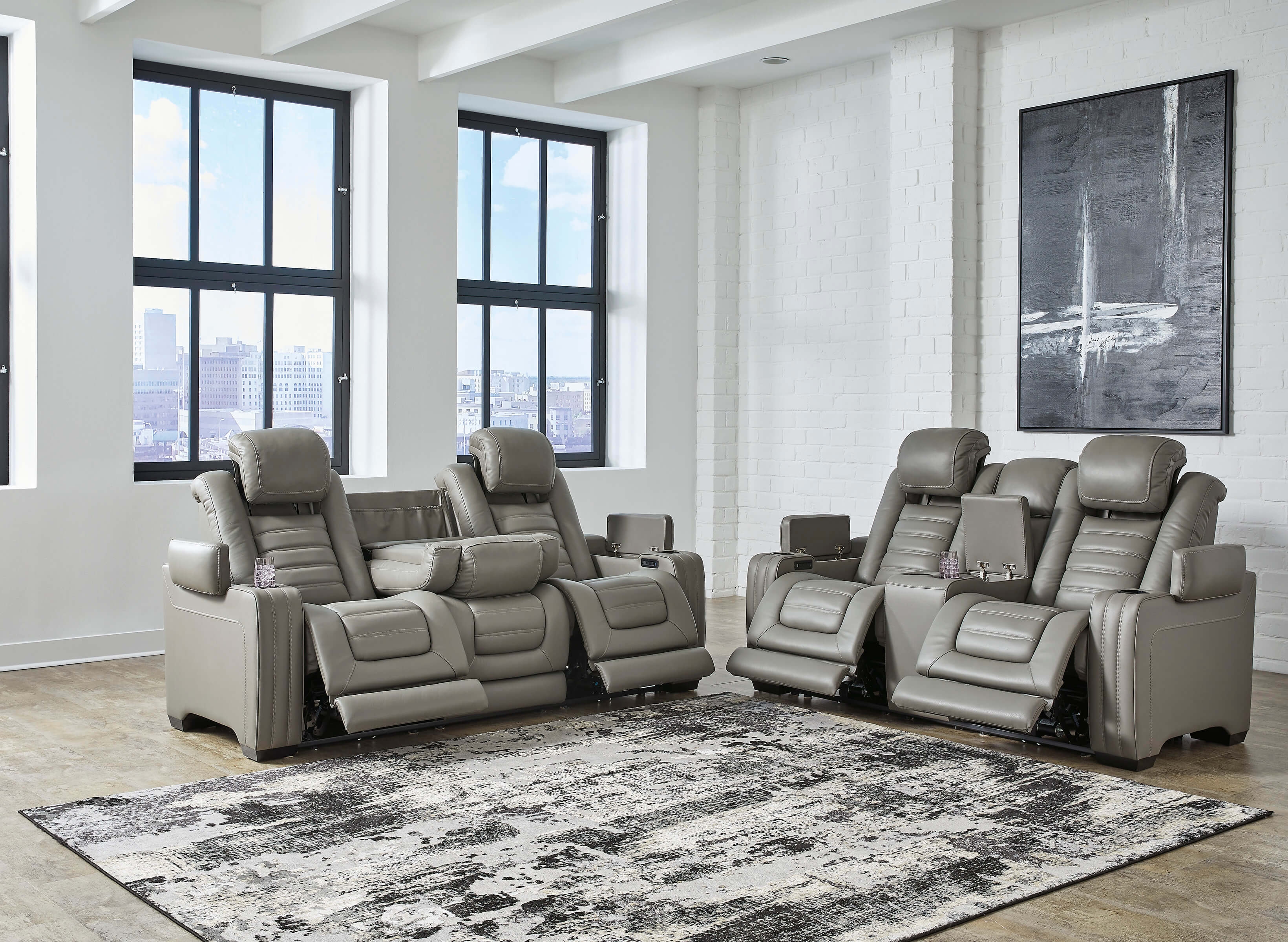 ashley Backtrack Gray Leather Sofa and loveseat