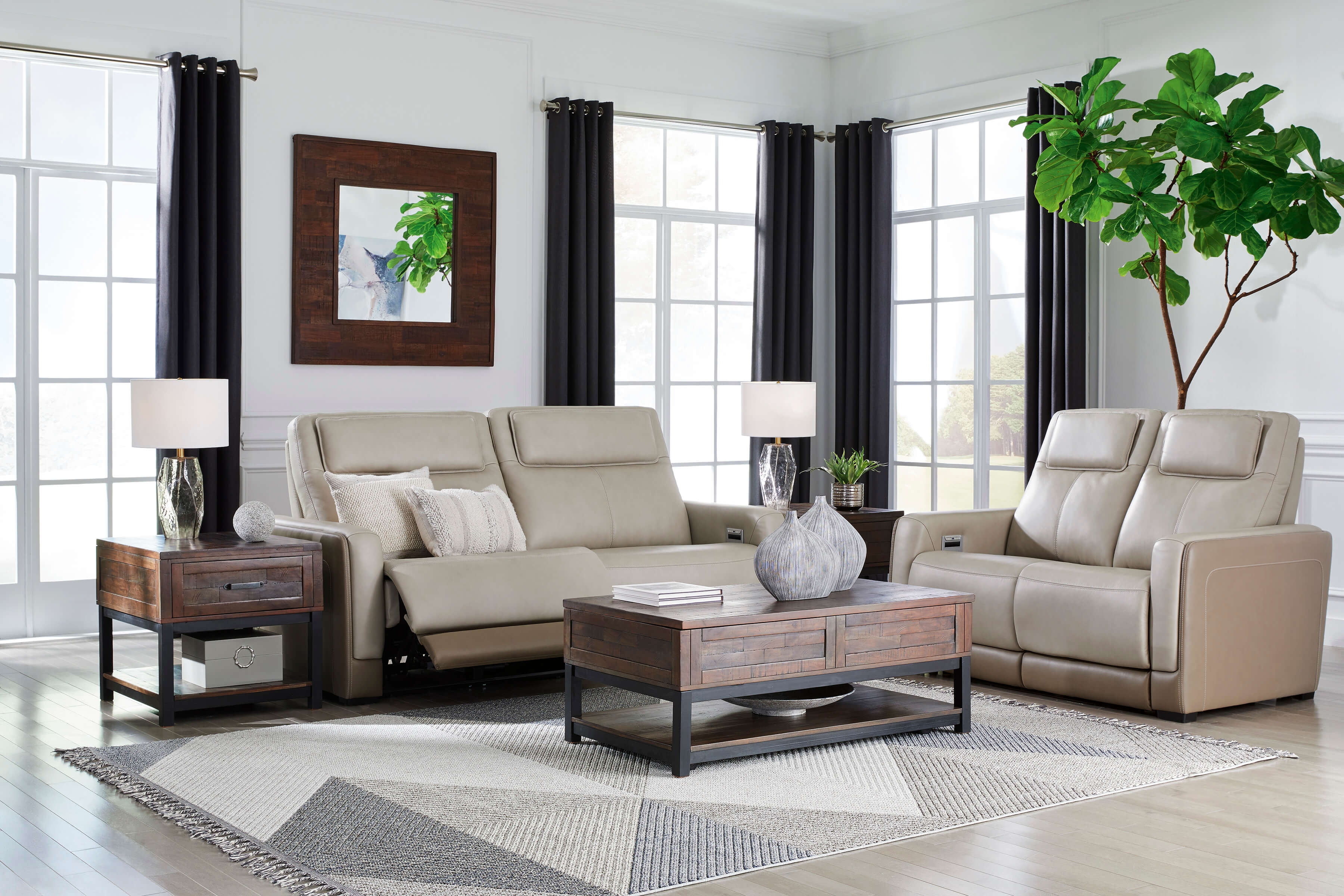 Ashley Battleville Leather Power Sofa And Loveseat