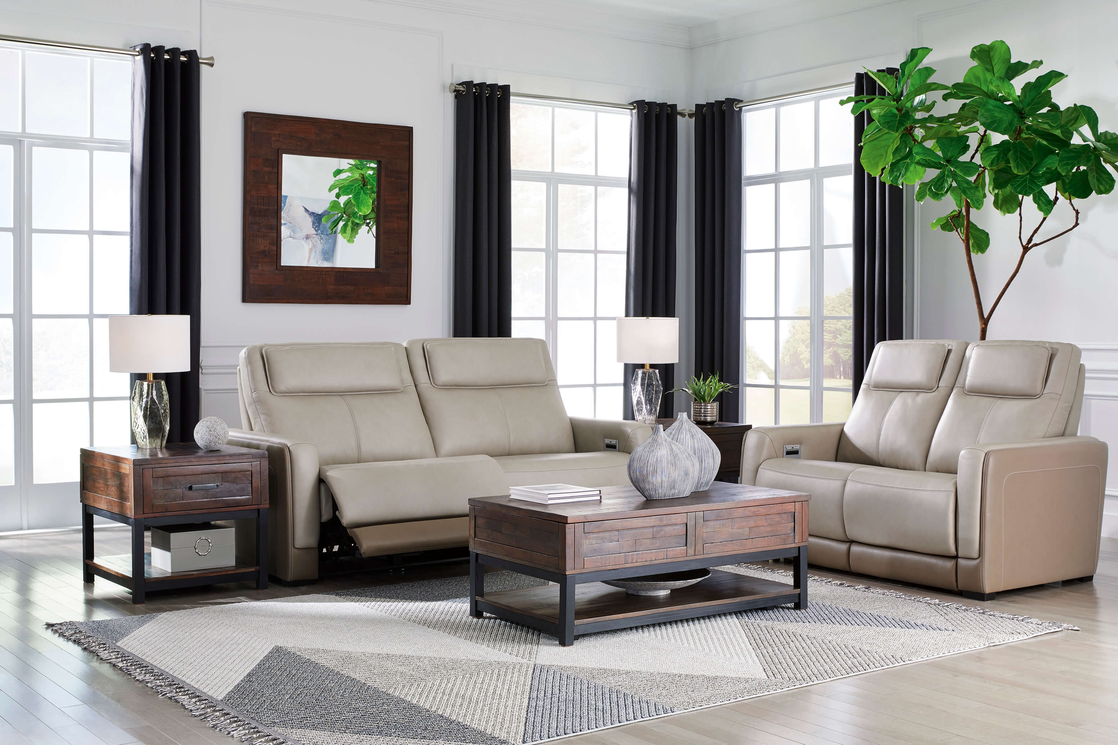 Ashley Battleville Leather Sofa, Loveseat And Center Table