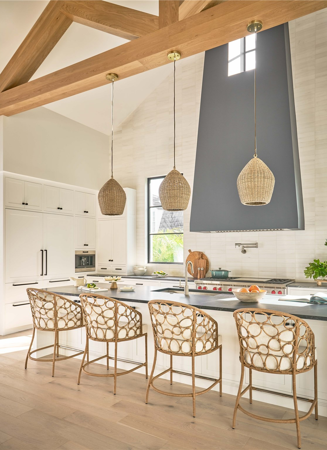 Pebble Fabric/Rattan Counter Stool