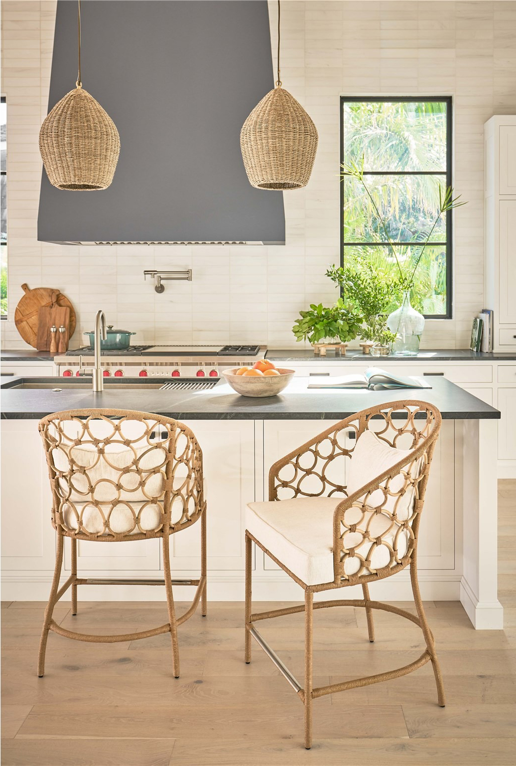 Pebble Fabric/Rattan Counter Stool