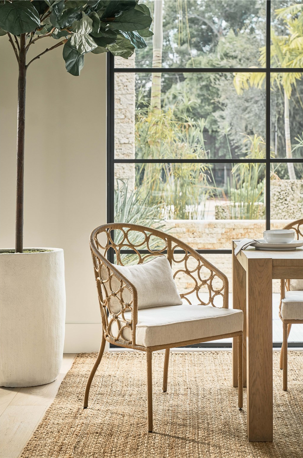 Pebble Fabric/Rattan Dining Chair