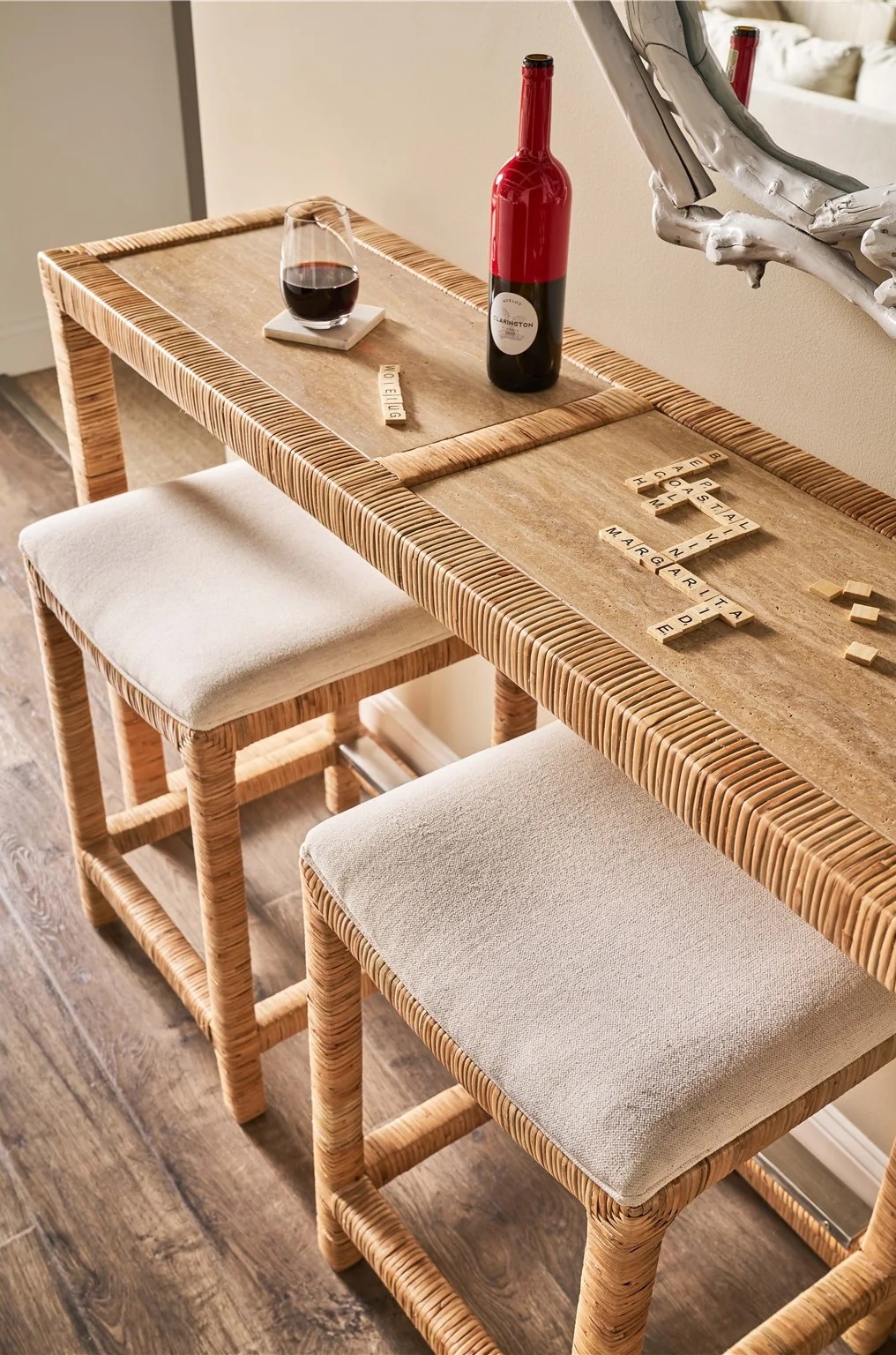 Sandbar Rattan/Stone Console Table w/3 Stools