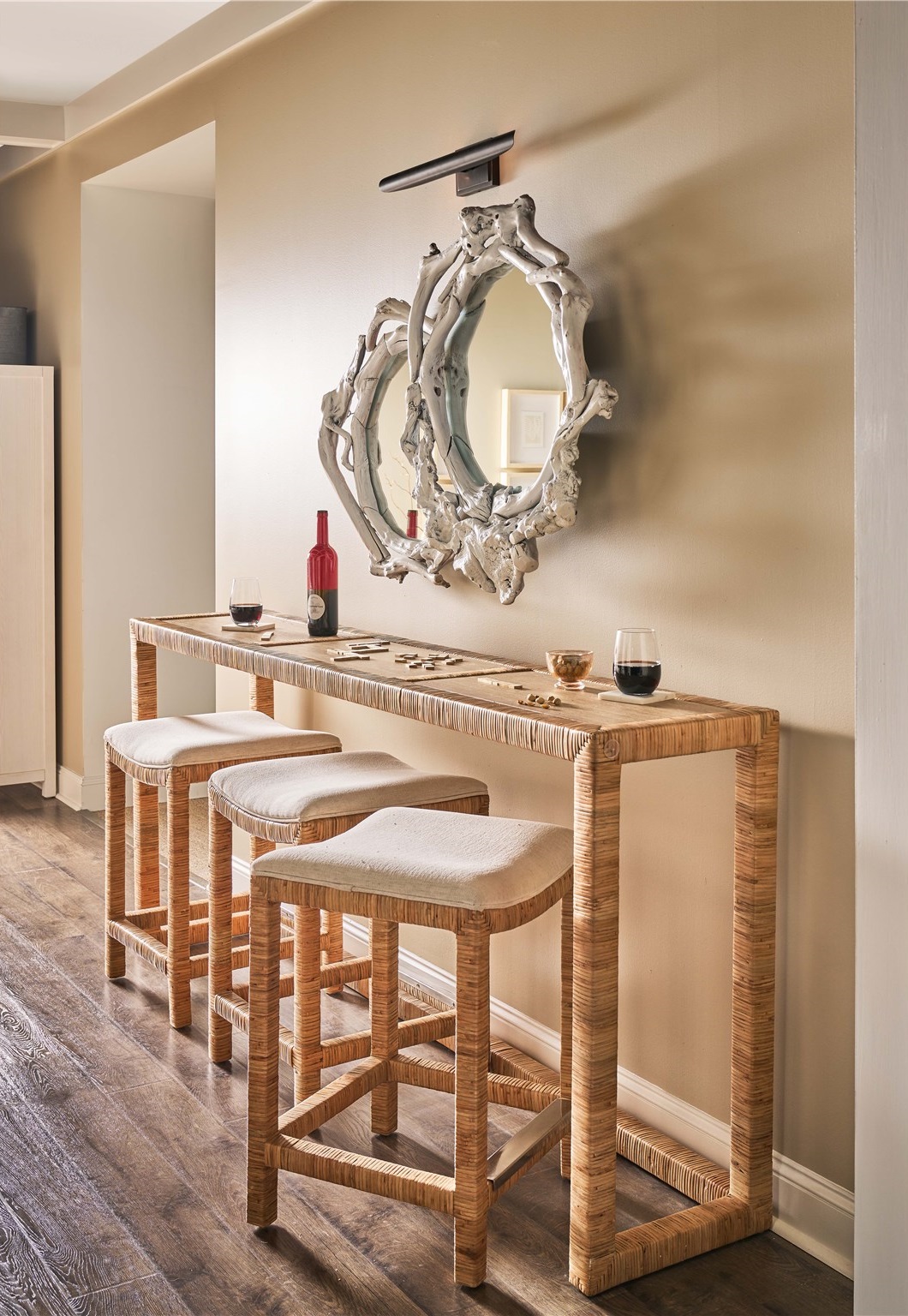 Sandbar Rattan/Stone Console Table w/3 Stools